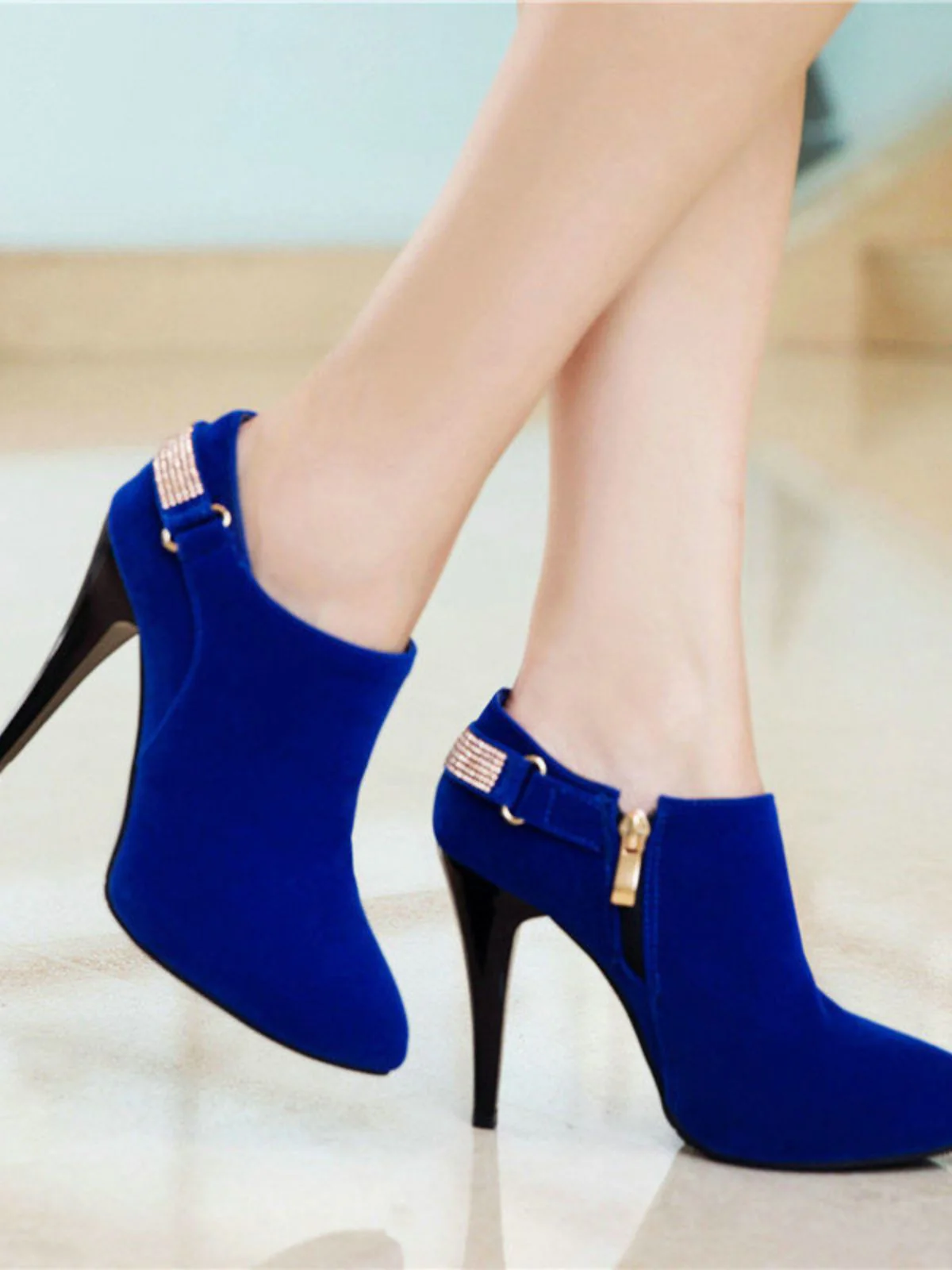 Vintage Solid Velvet Pointed Toe Stiletto Heels - Image 10