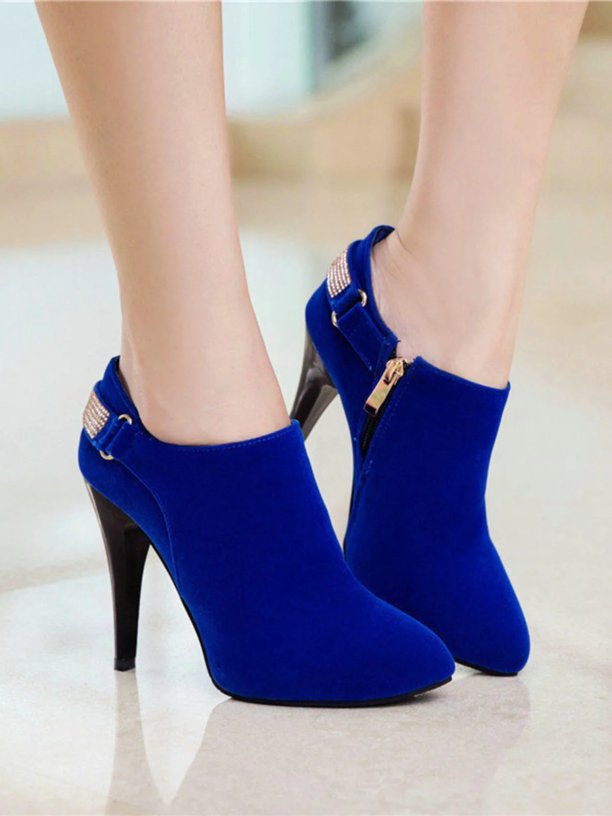 Vintage Solid Velvet Pointed Toe Stiletto Heels - Image 11