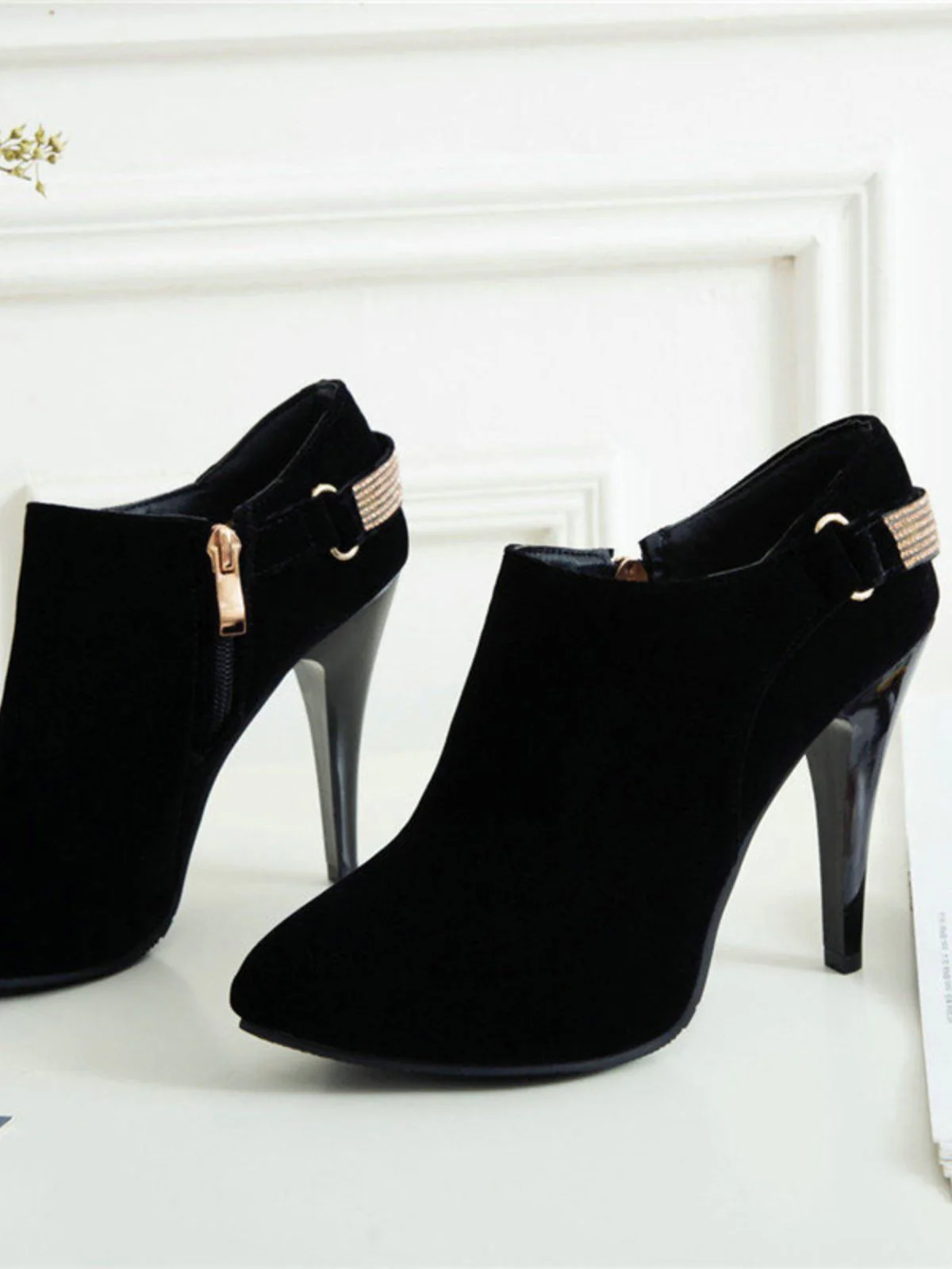 Vintage Solid Velvet Pointed Toe Stiletto Heels - Image 16