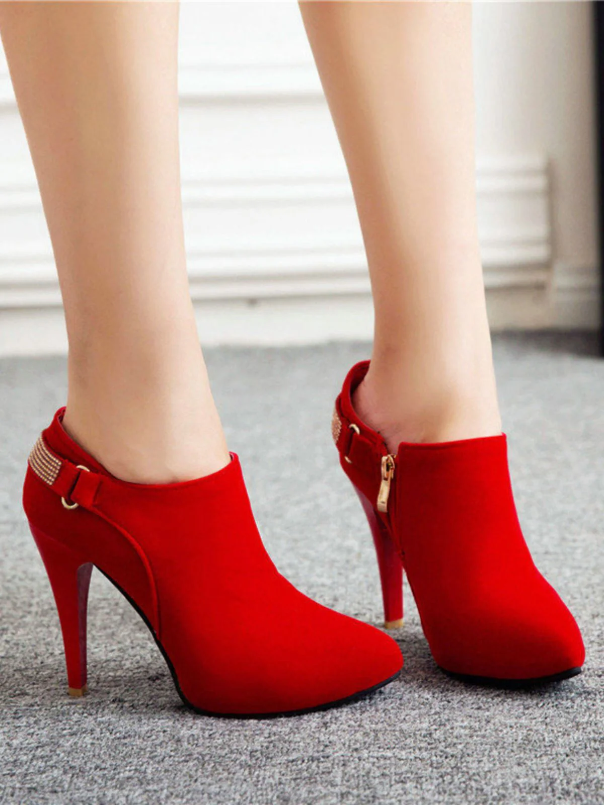 Vintage Solid Velvet Pointed Toe Stiletto Heels - Image 5