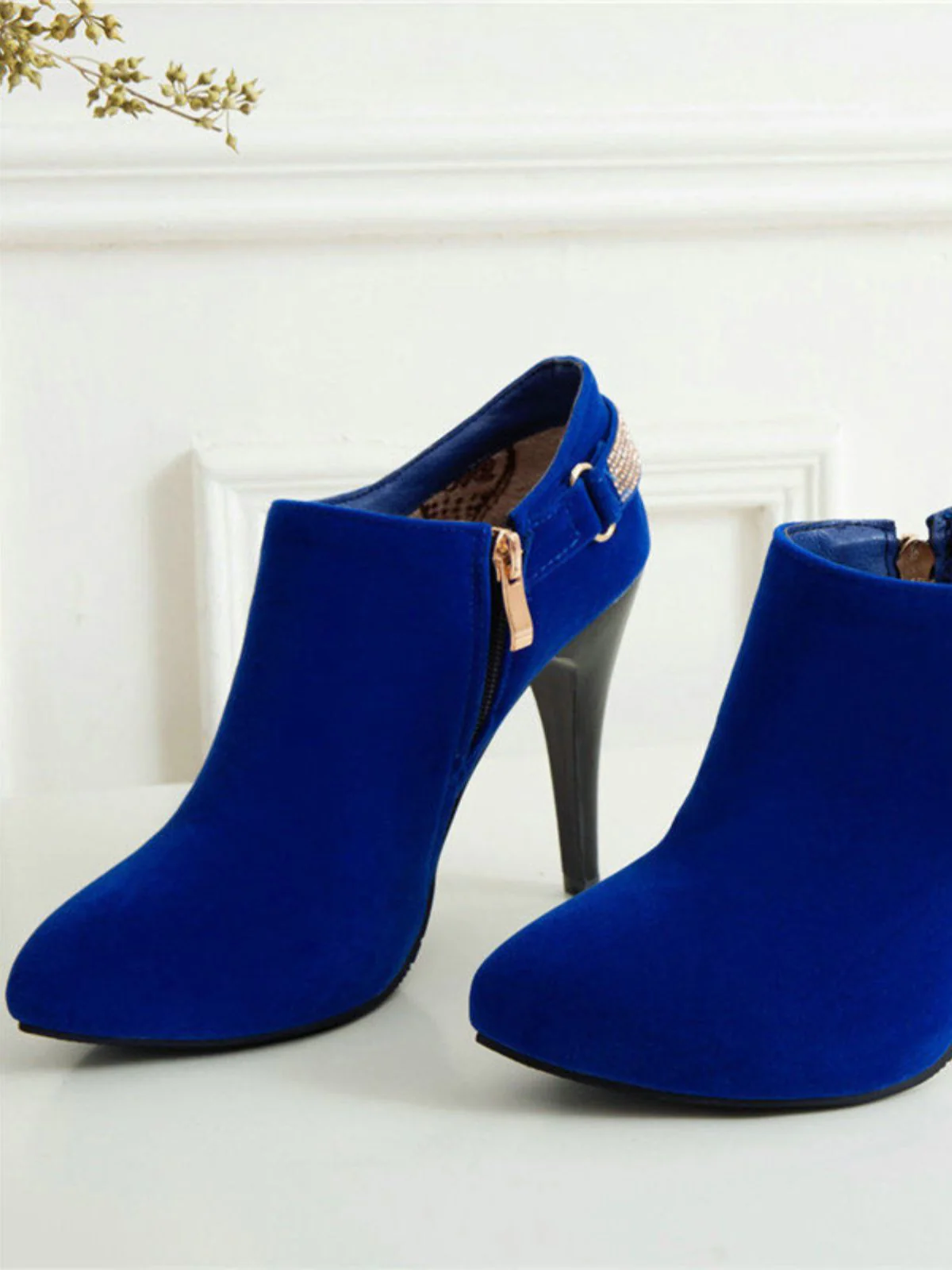Vintage Solid Velvet Pointed Toe Stiletto Heels - Image 8