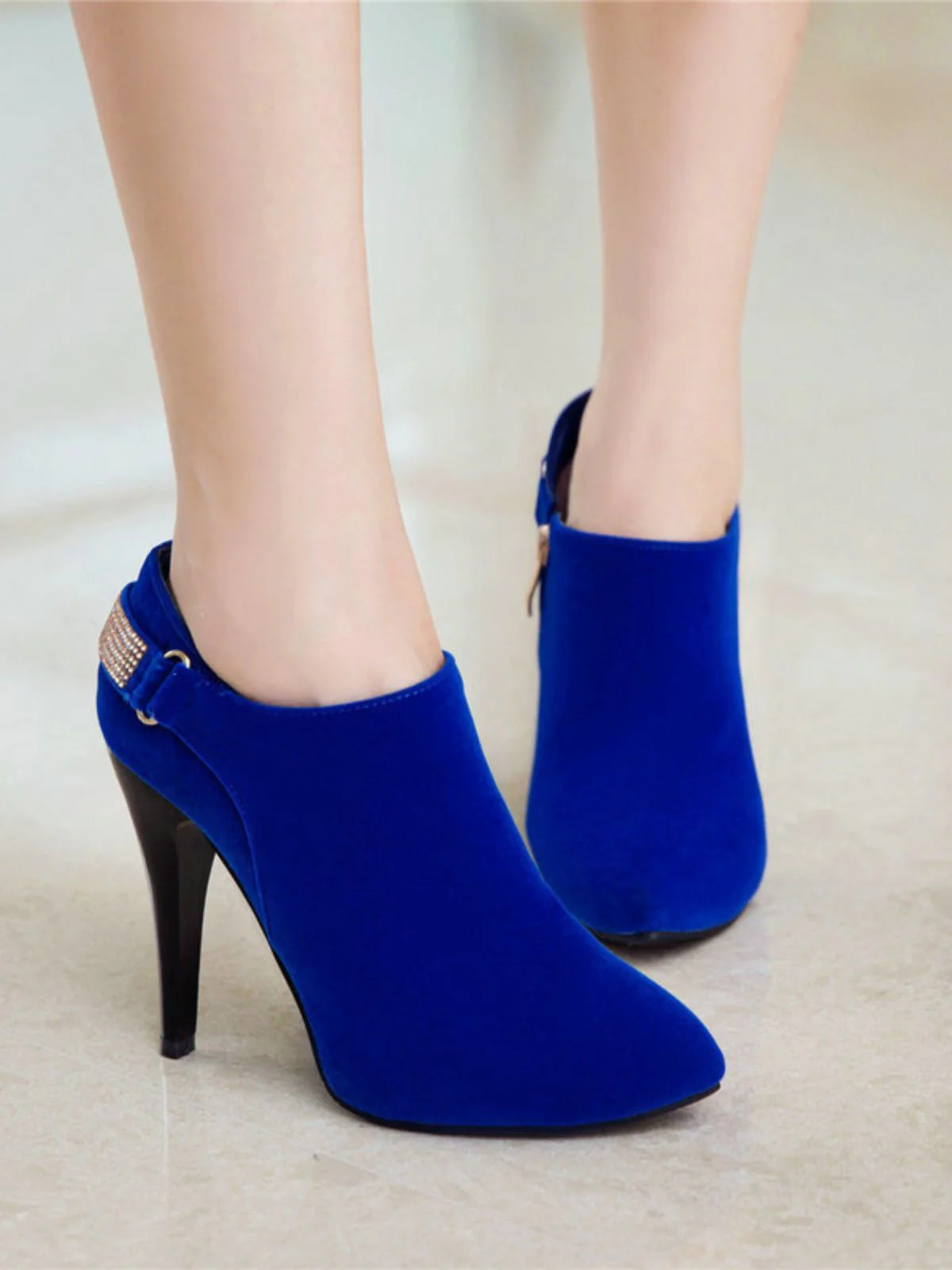 Vintage Solid Velvet Pointed Toe Stiletto Heels - Image 9
