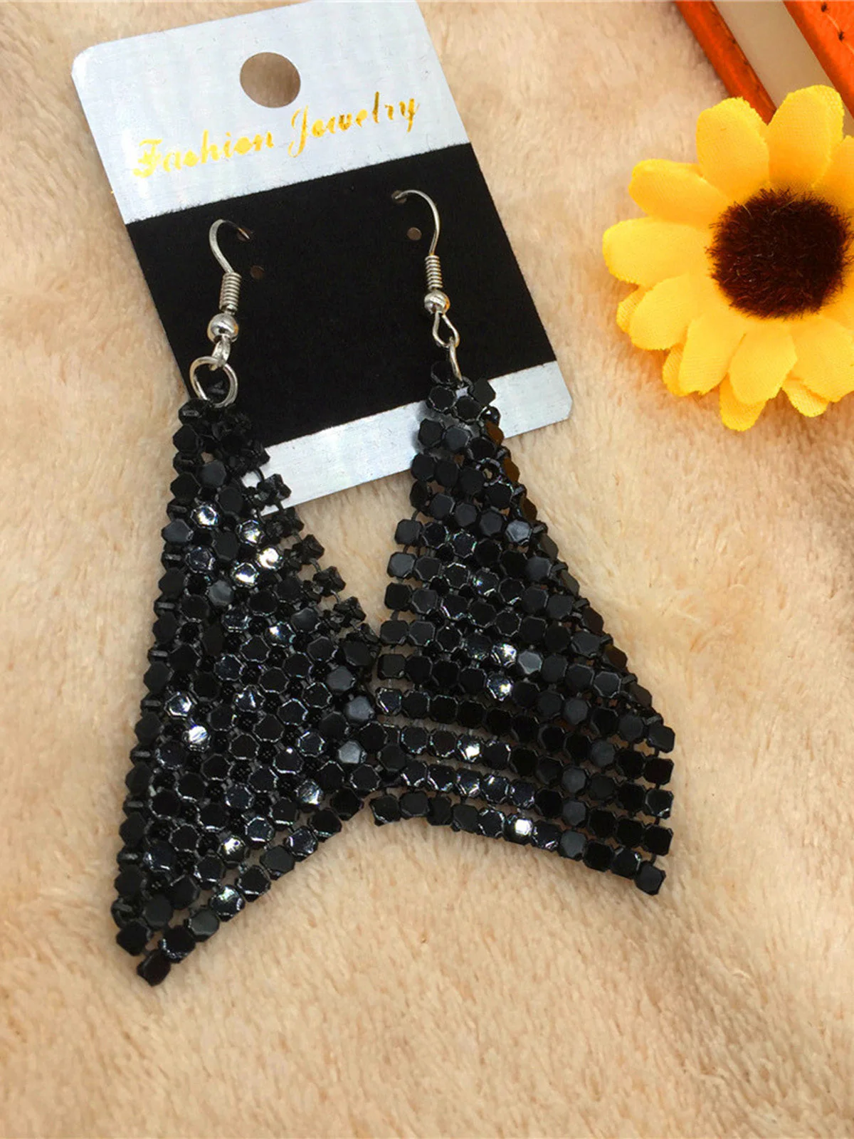 Vintage Square Sequin Mesh Drop Earrings - Image 2