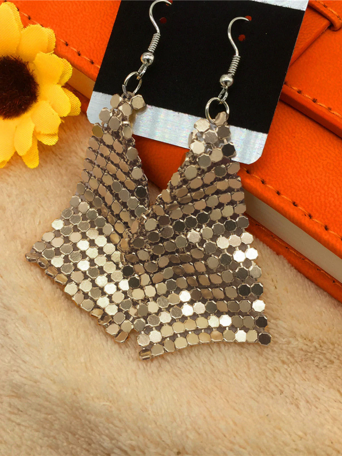 Vintage Square Sequin Mesh Drop Earrings - Image 3