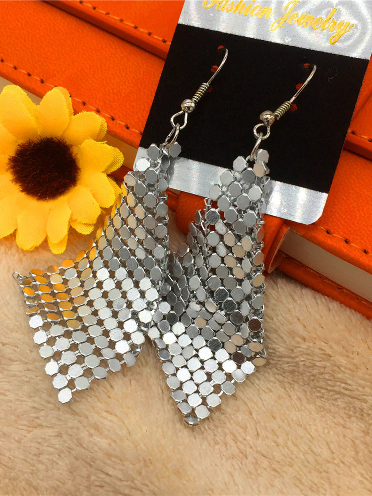Vintage Square Sequin Mesh Drop Earrings - Image 4