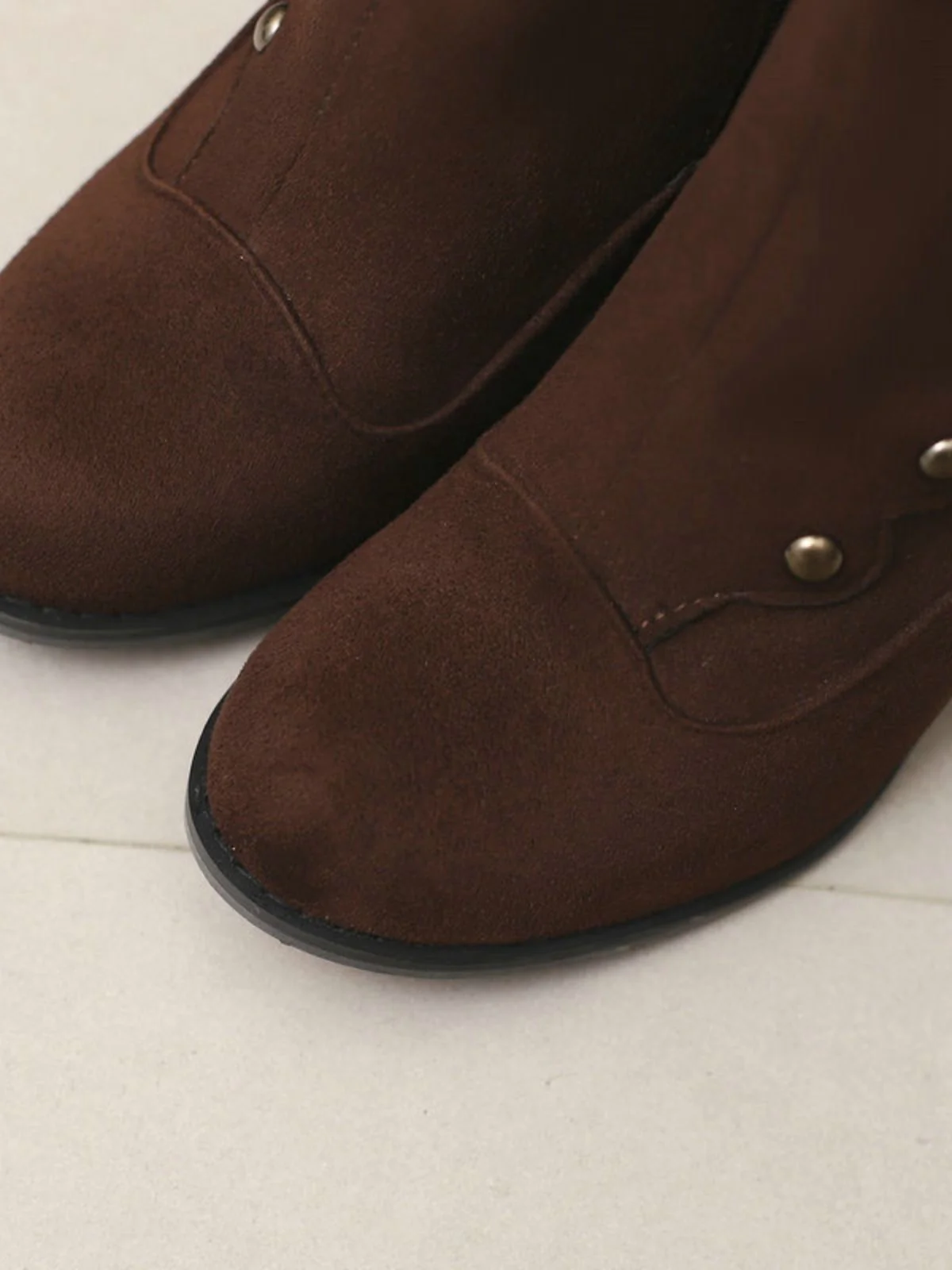 Vintage Suede Faux Fur Lining Studded Mid-Calf Boots - Image 12
