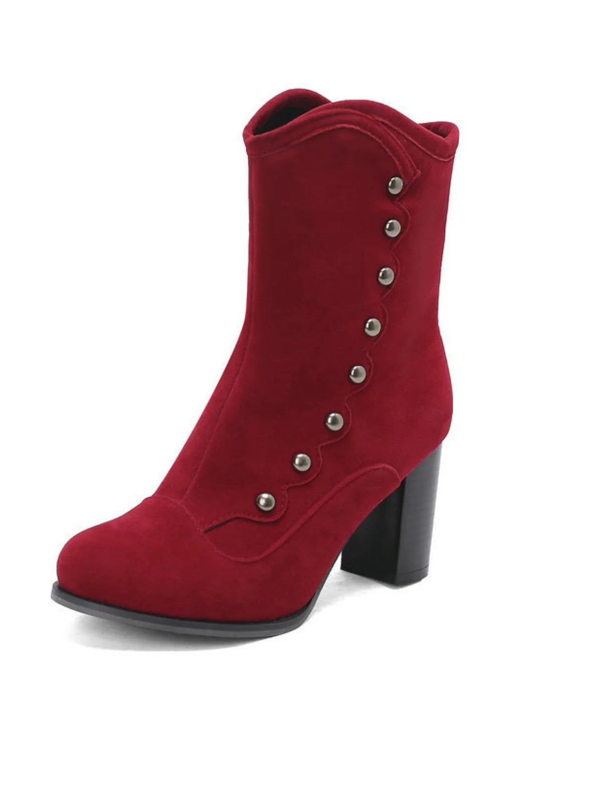 Vintage Suede Faux Fur Lining Studded Mid-Calf Boots - Image 13