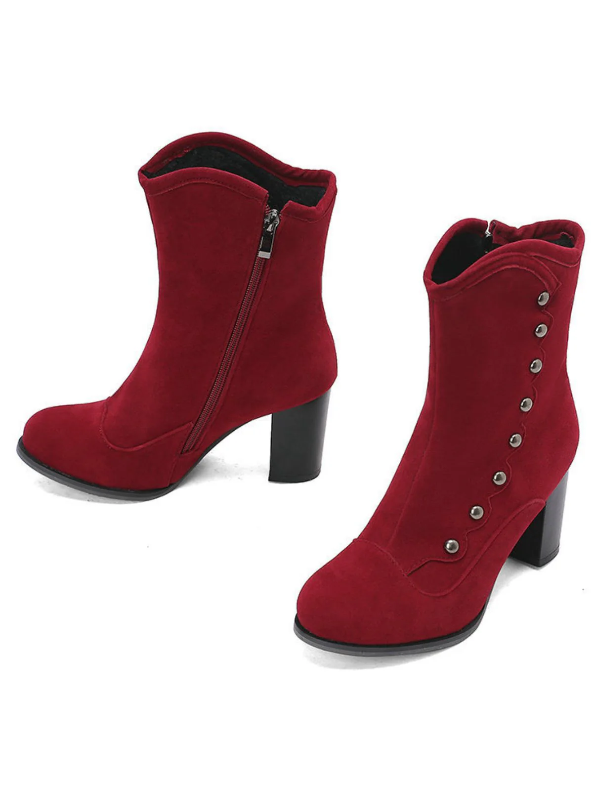 Vintage Suede Faux Fur Lining Studded Mid-Calf Boots - Image 16