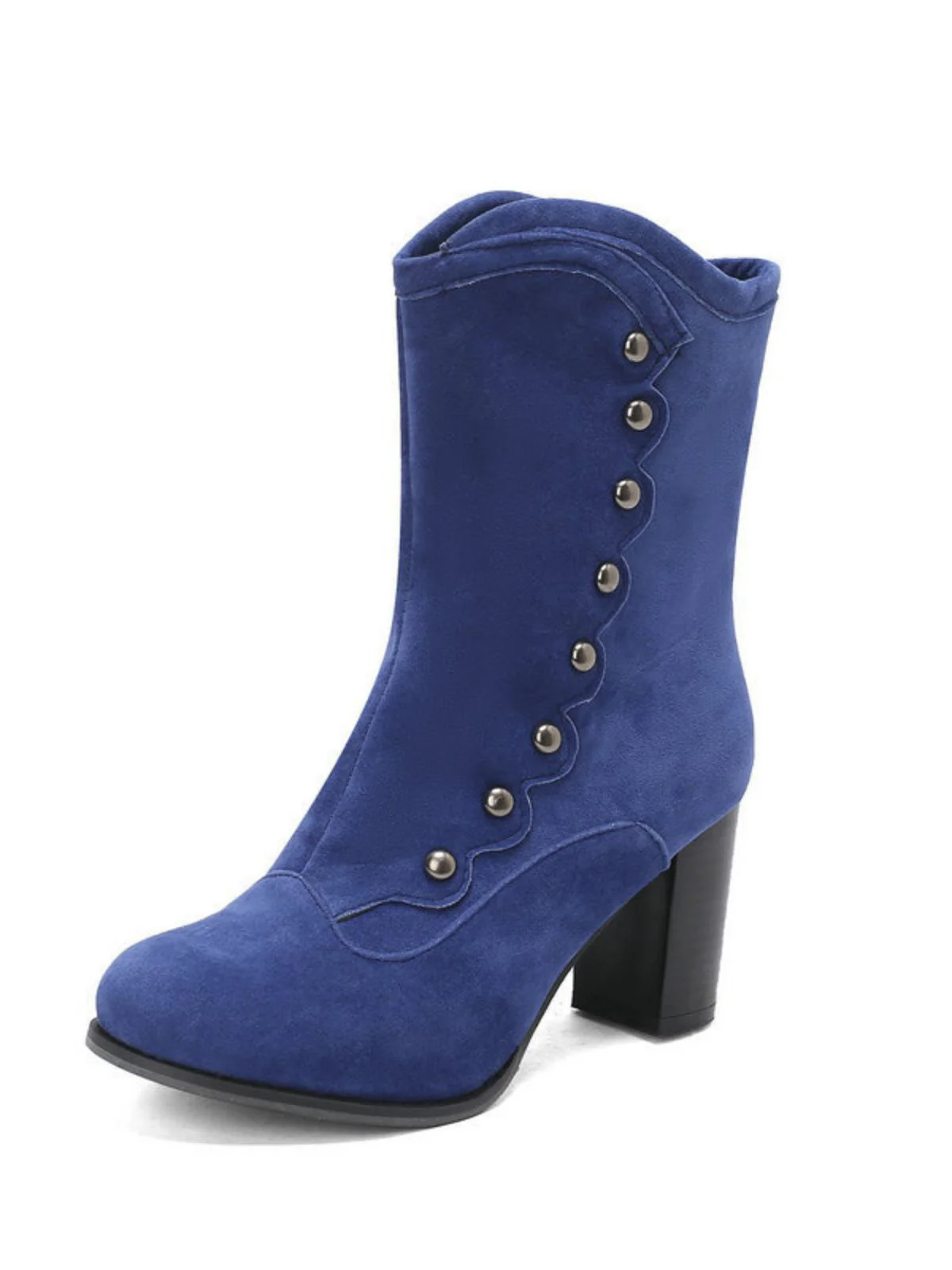 Vintage Suede Faux Fur Lining Studded Mid-Calf Boots - Image 17