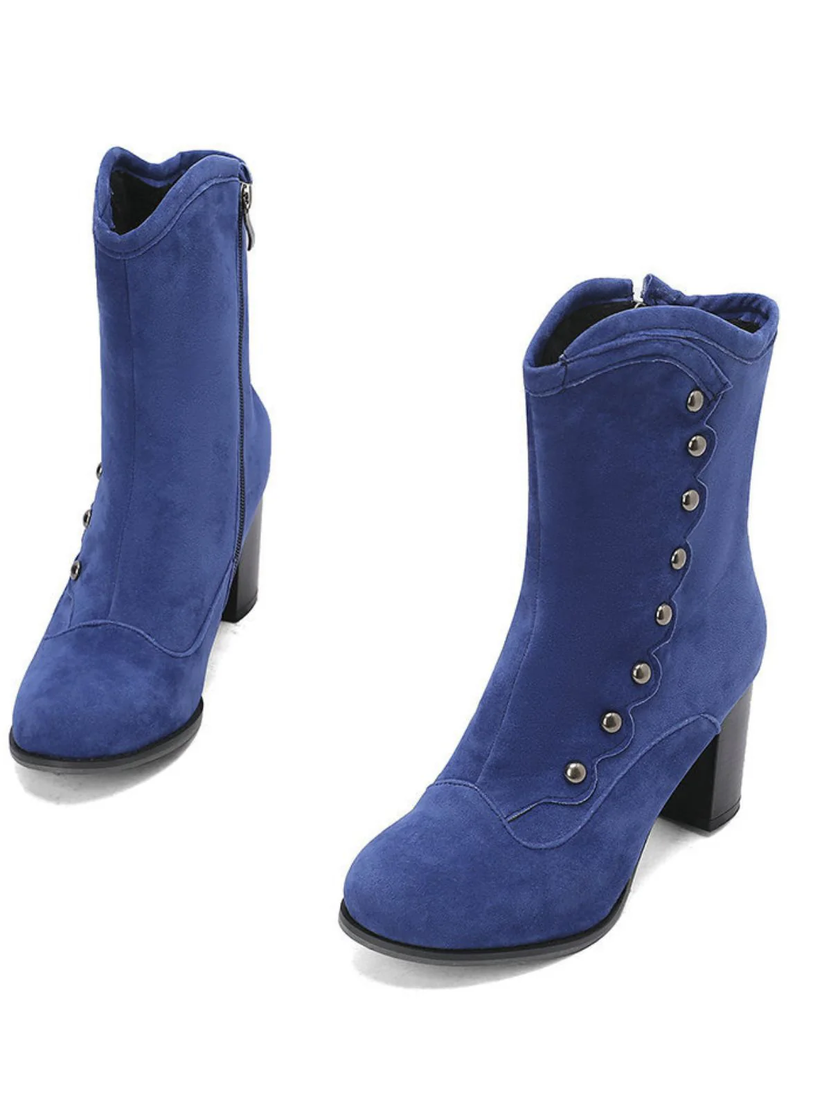Vintage Suede Faux Fur Lining Studded Mid-Calf Boots - Image 20