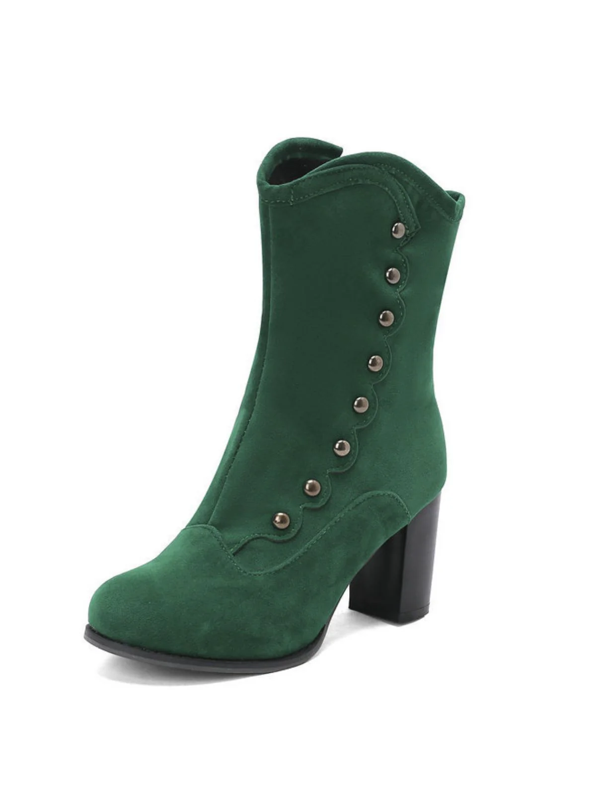 Vintage Suede Faux Fur Lining Studded Mid-Calf Boots - Image 21