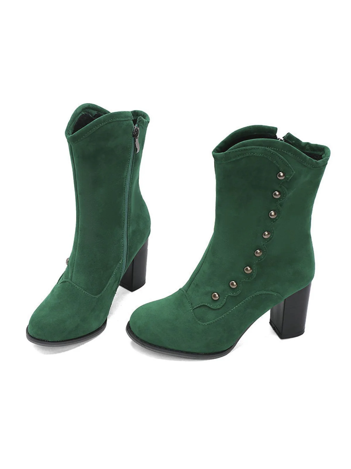 Vintage Suede Faux Fur Lining Studded Mid-Calf Boots - Image 24