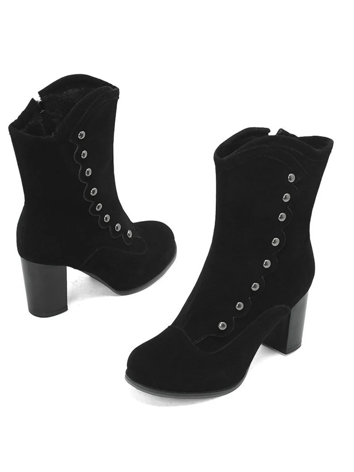 Vintage Suede Faux Fur Lining Studded Mid-Calf Boots - Image 4