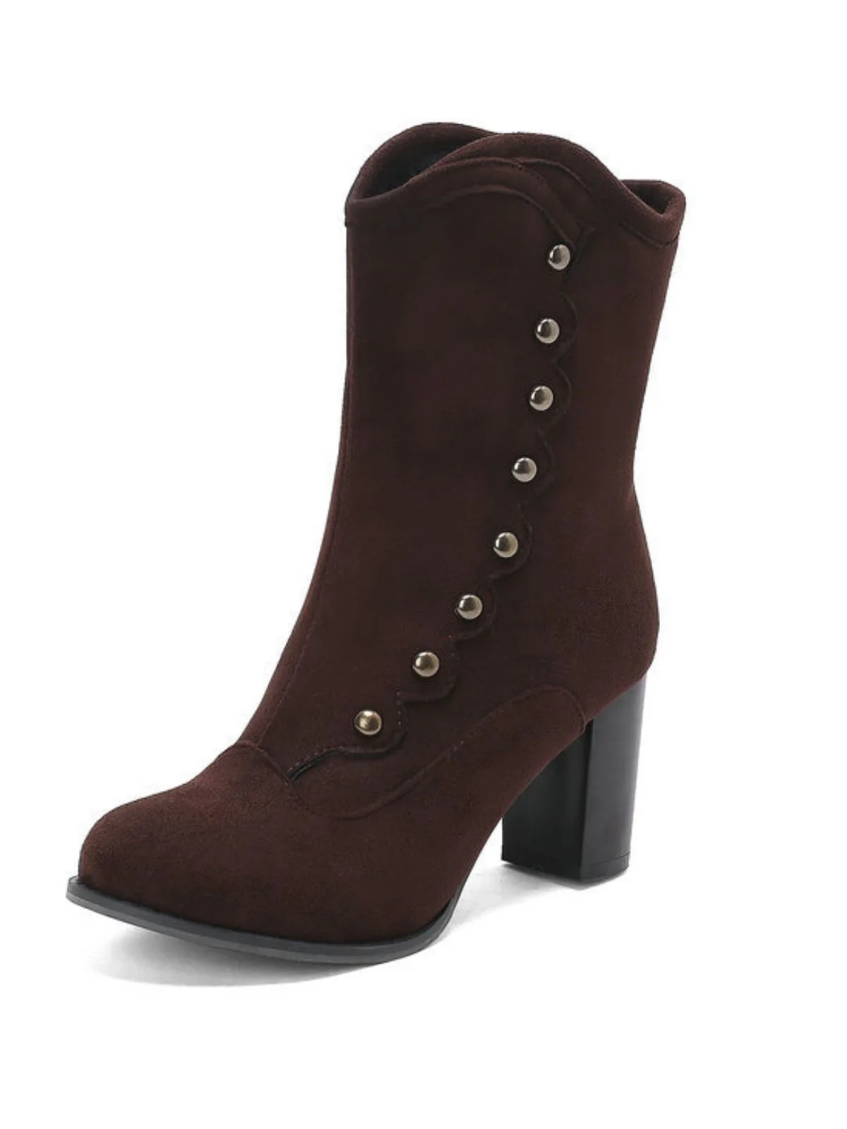 Vintage Suede Faux Fur Lining Studded Mid-Calf Boots - Image 5