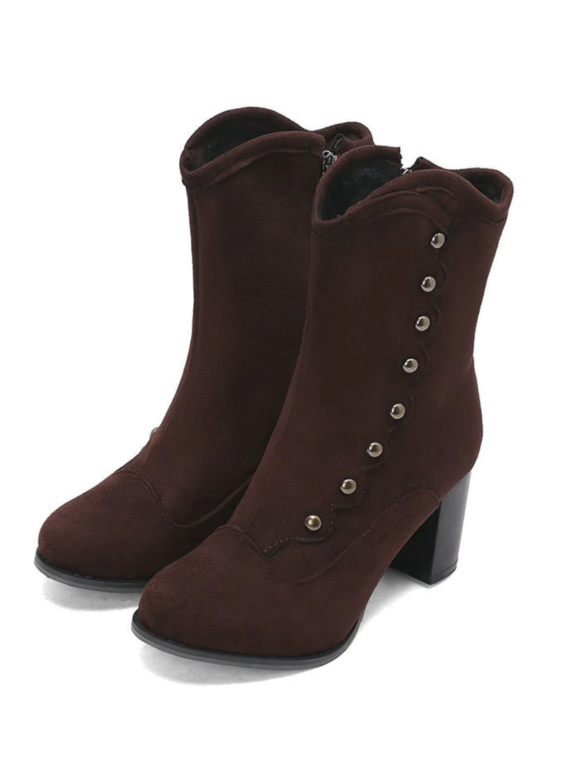 Vintage Suede Faux Fur Lining Studded Mid-Calf Boots - Image 8
