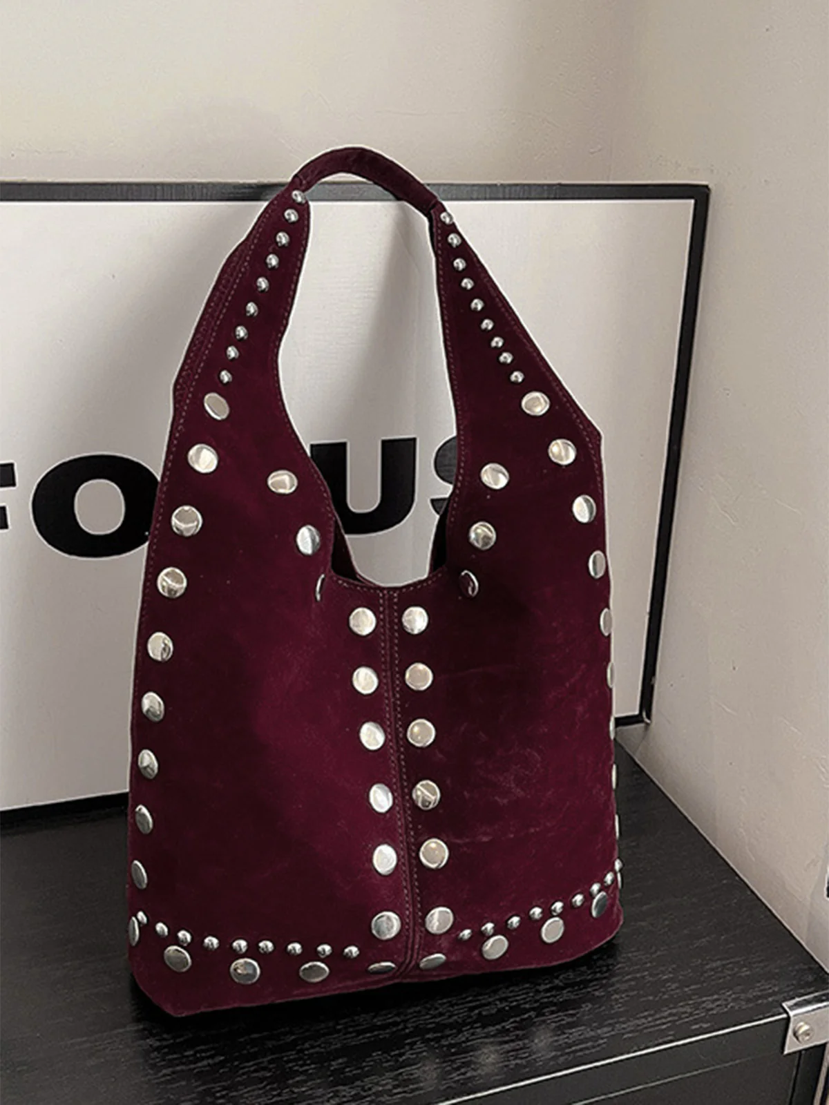 Vintage Suede Studded Shoulder Bag - Image 2