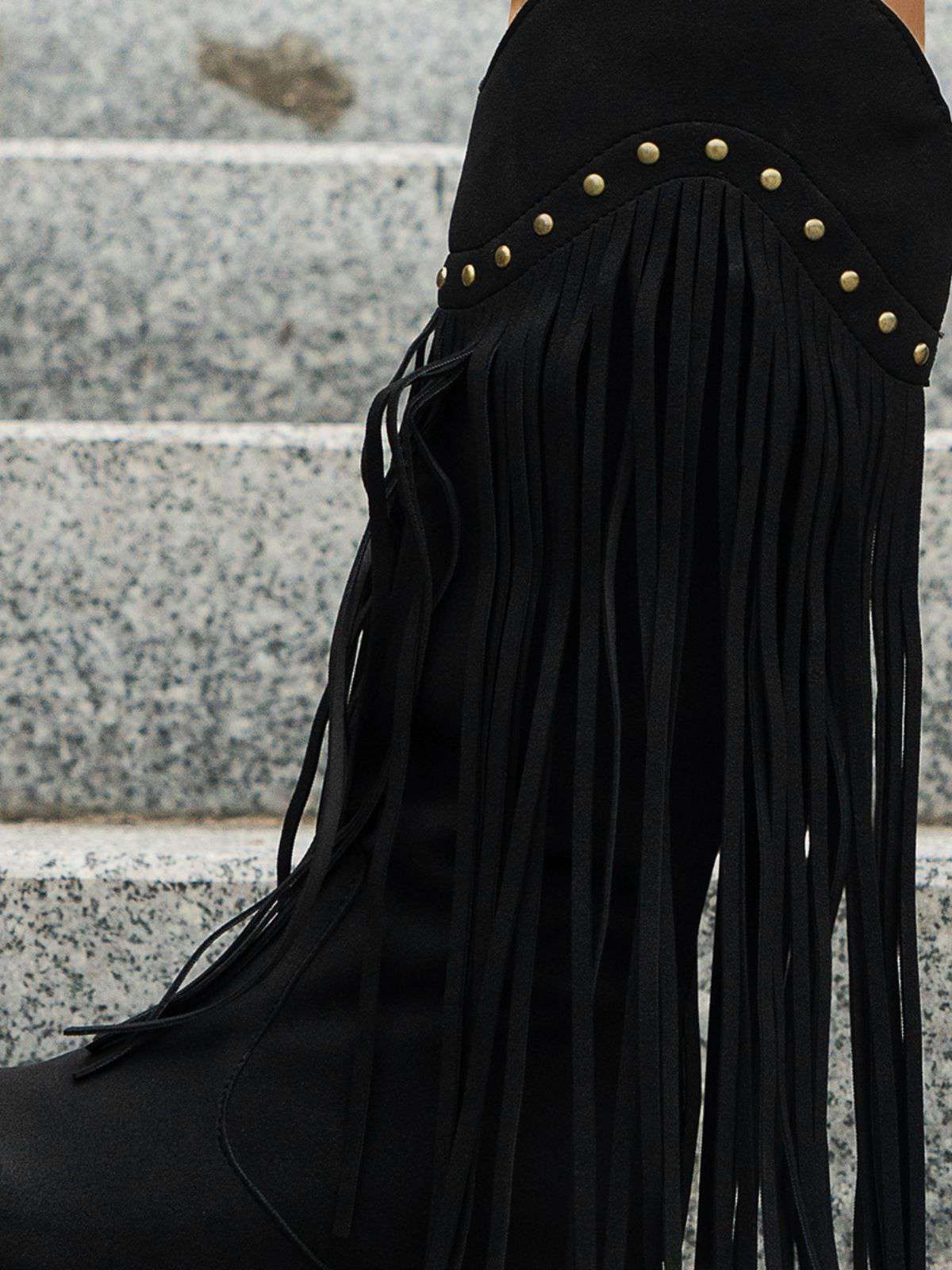 Vintage Tassel Chunky High-heeled Boots - Image 11