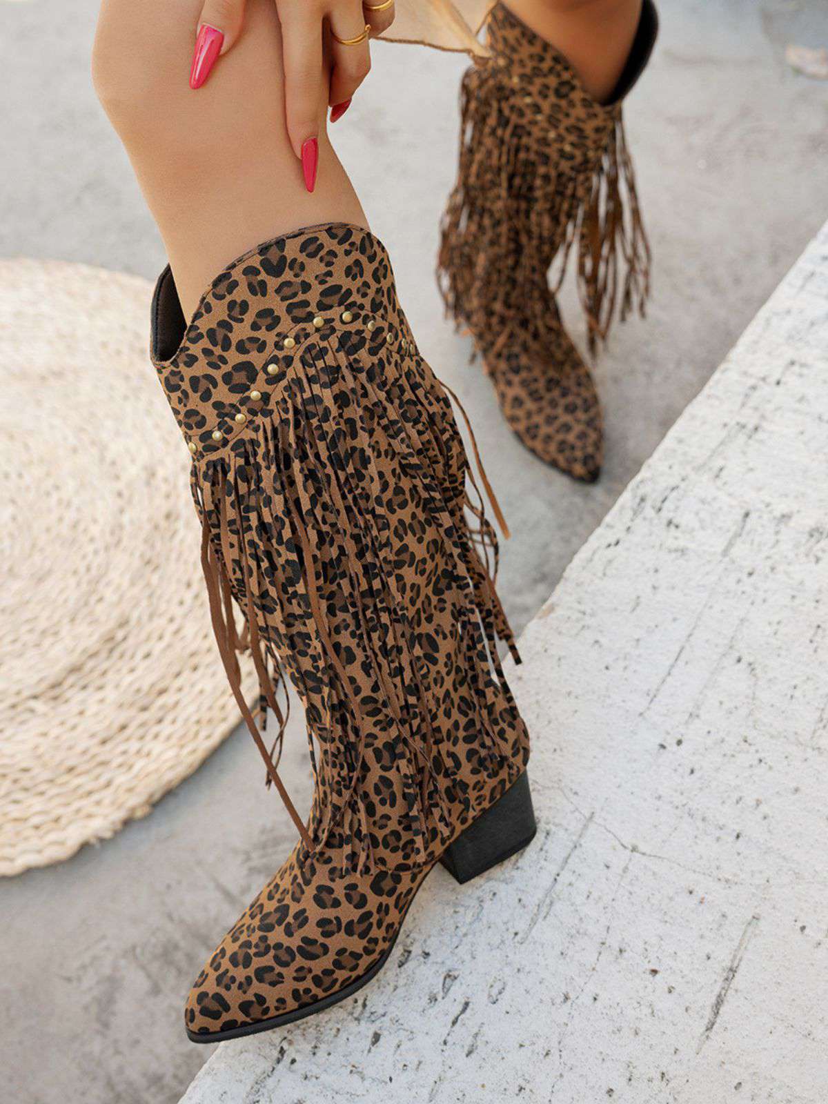 Vintage Tassel Chunky High-heeled Boots - Image 15