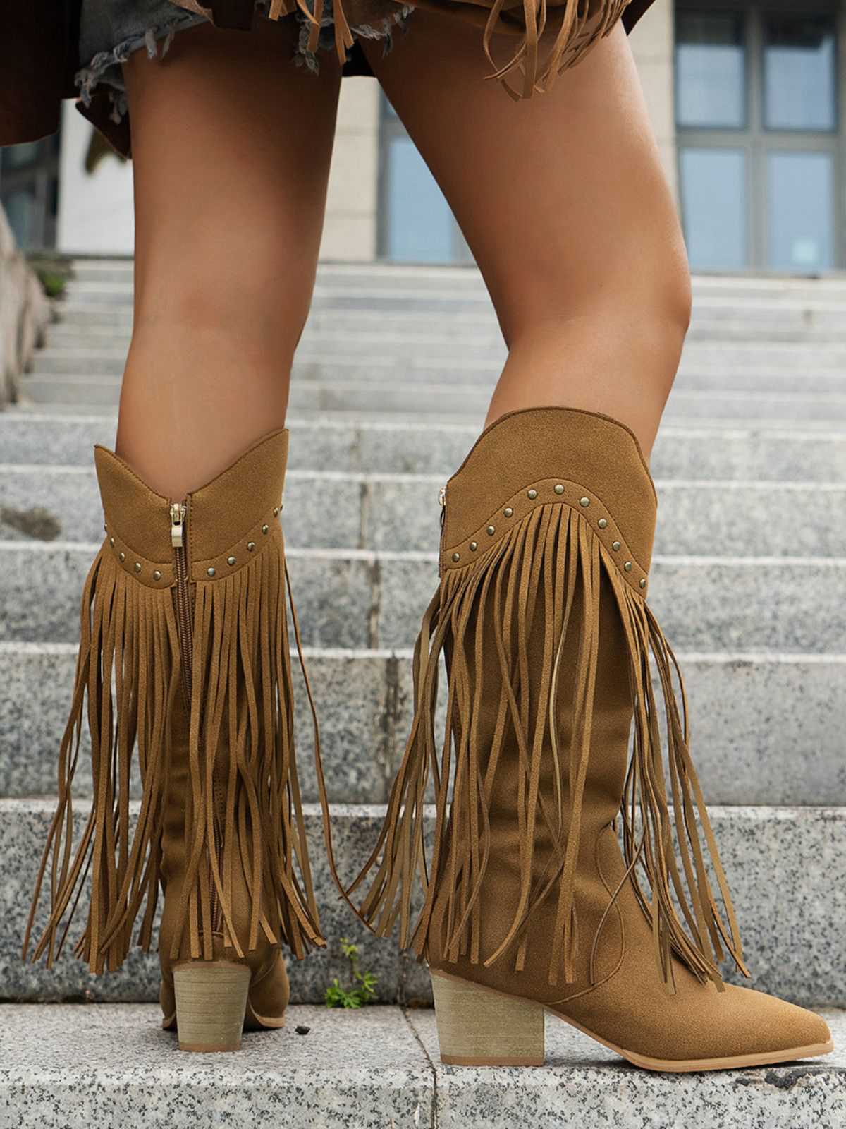 Vintage Tassel Chunky High-heeled Boots - Image 3