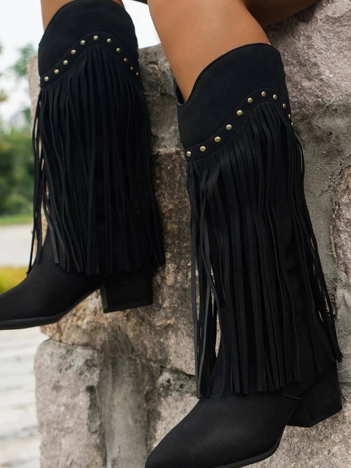 Vintage Tassel Chunky High-heeled Boots - Image 9