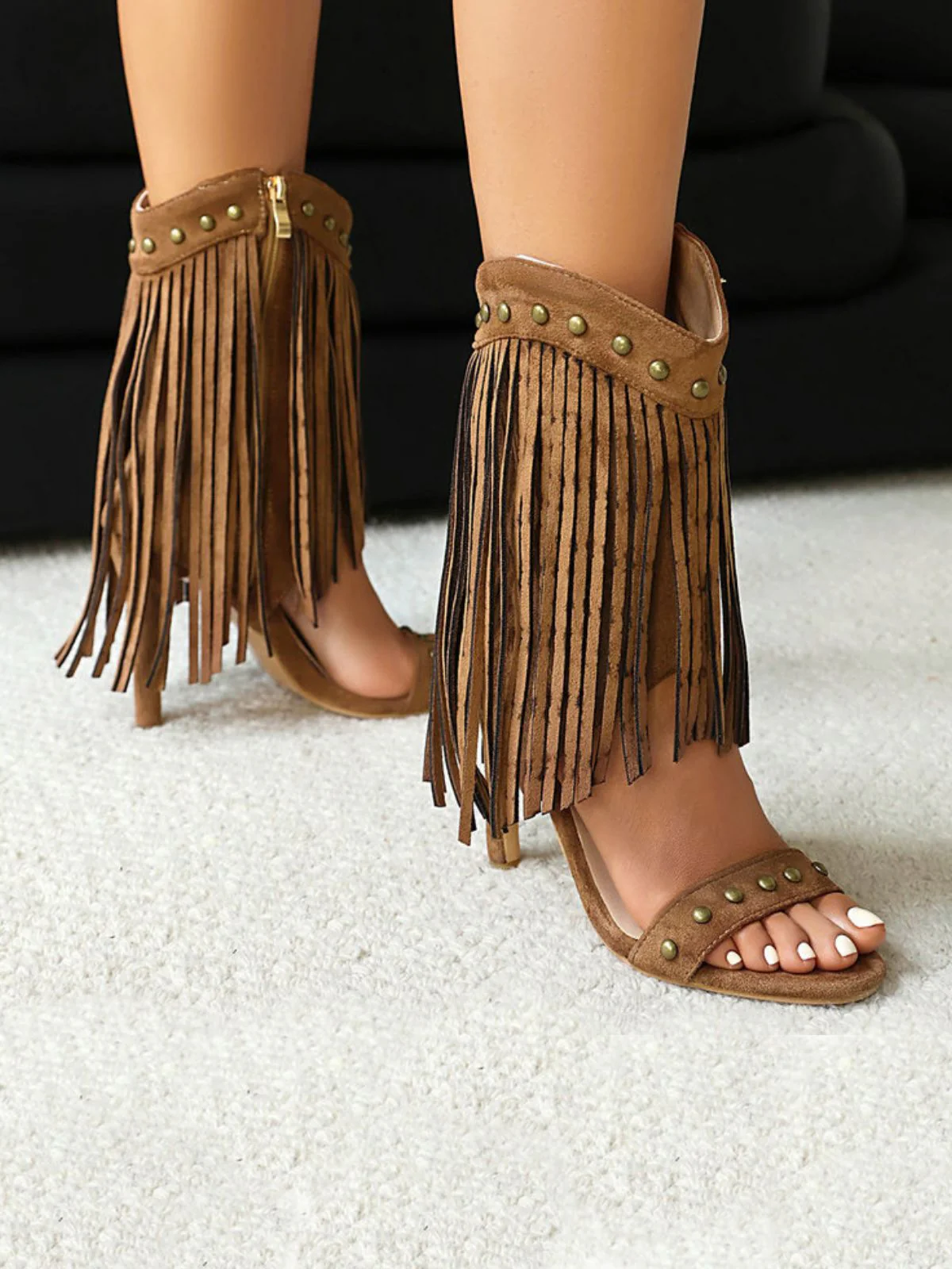 Vintage Tassel Studded Stiletto Boots - Image 3