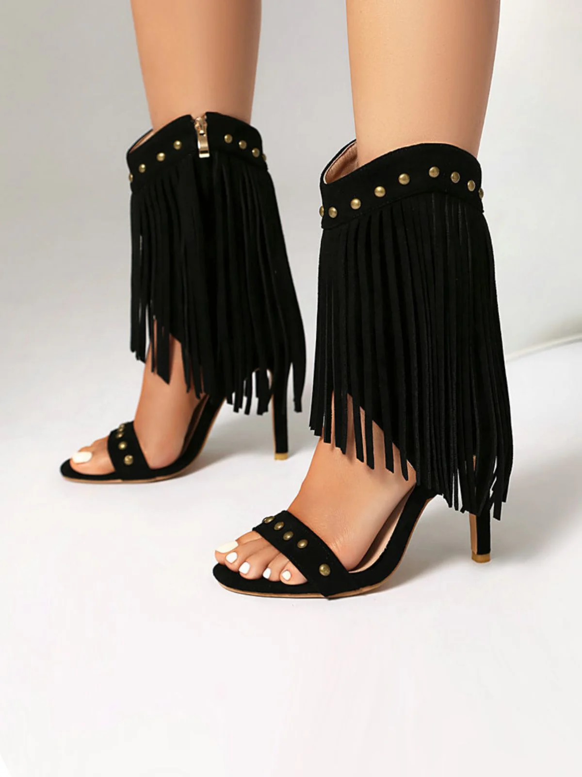Vintage Tassel Studded Stiletto Boots - Image 9
