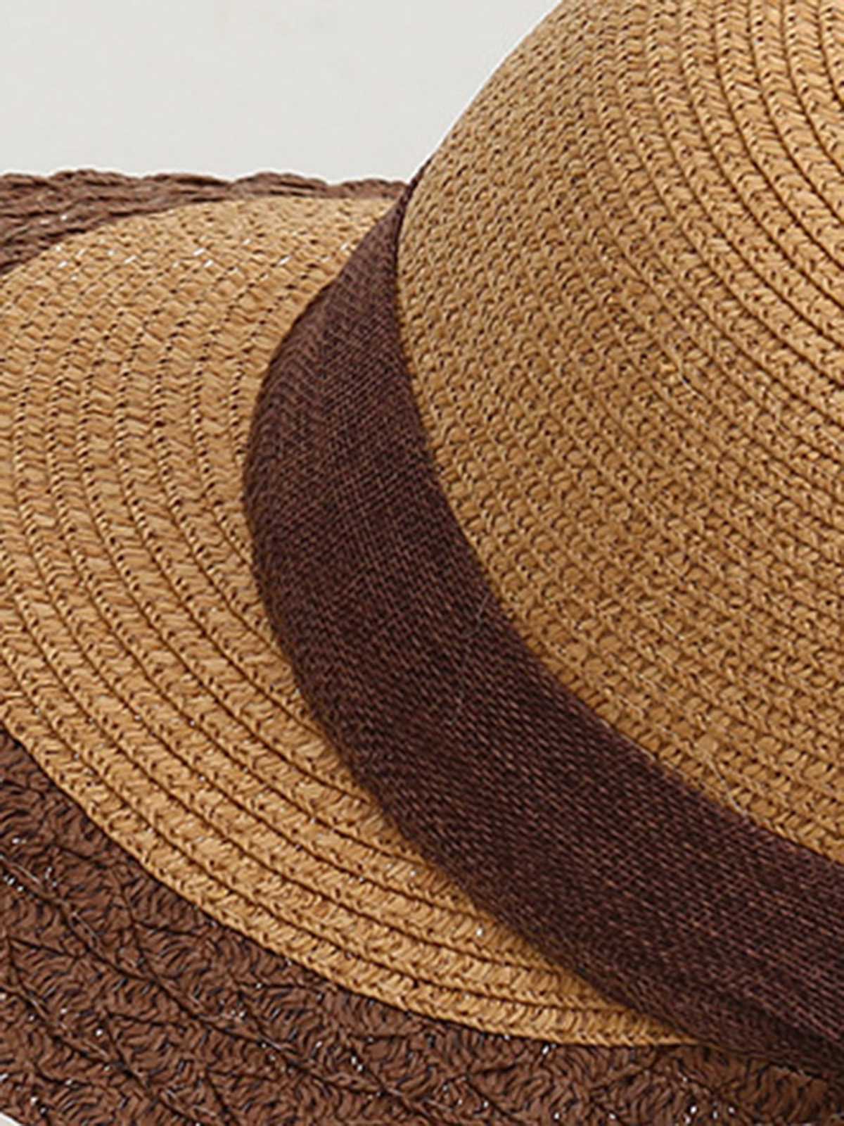 Vintage Two-Tone Straw Sun Hat - Image 2