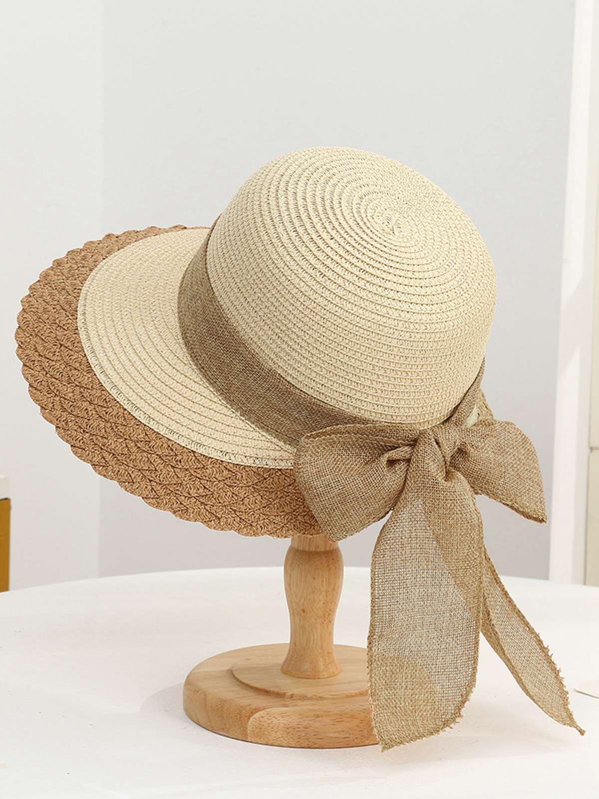 Vintage Two-Tone Straw Sun Hat - Image 3