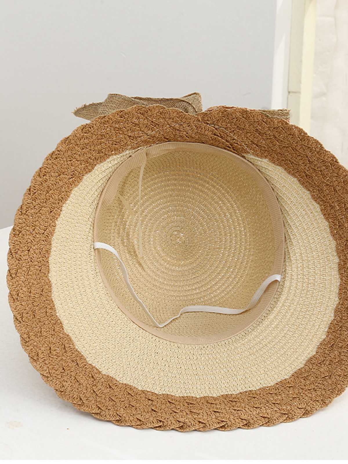 Vintage Two-Tone Straw Sun Hat - Image 5