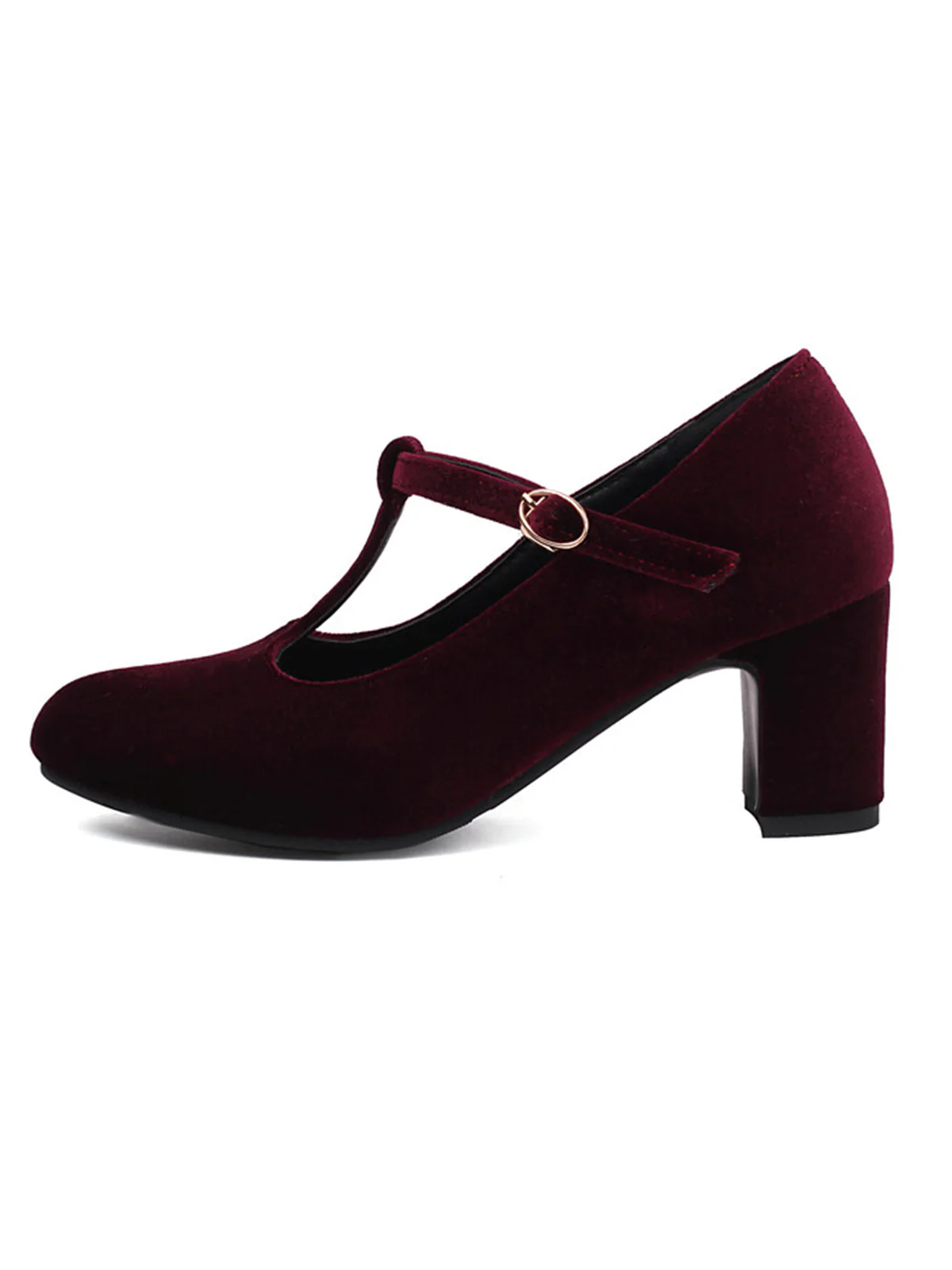 Vintage Velvet T-Strap Chunky Heel Shoes - Image 2