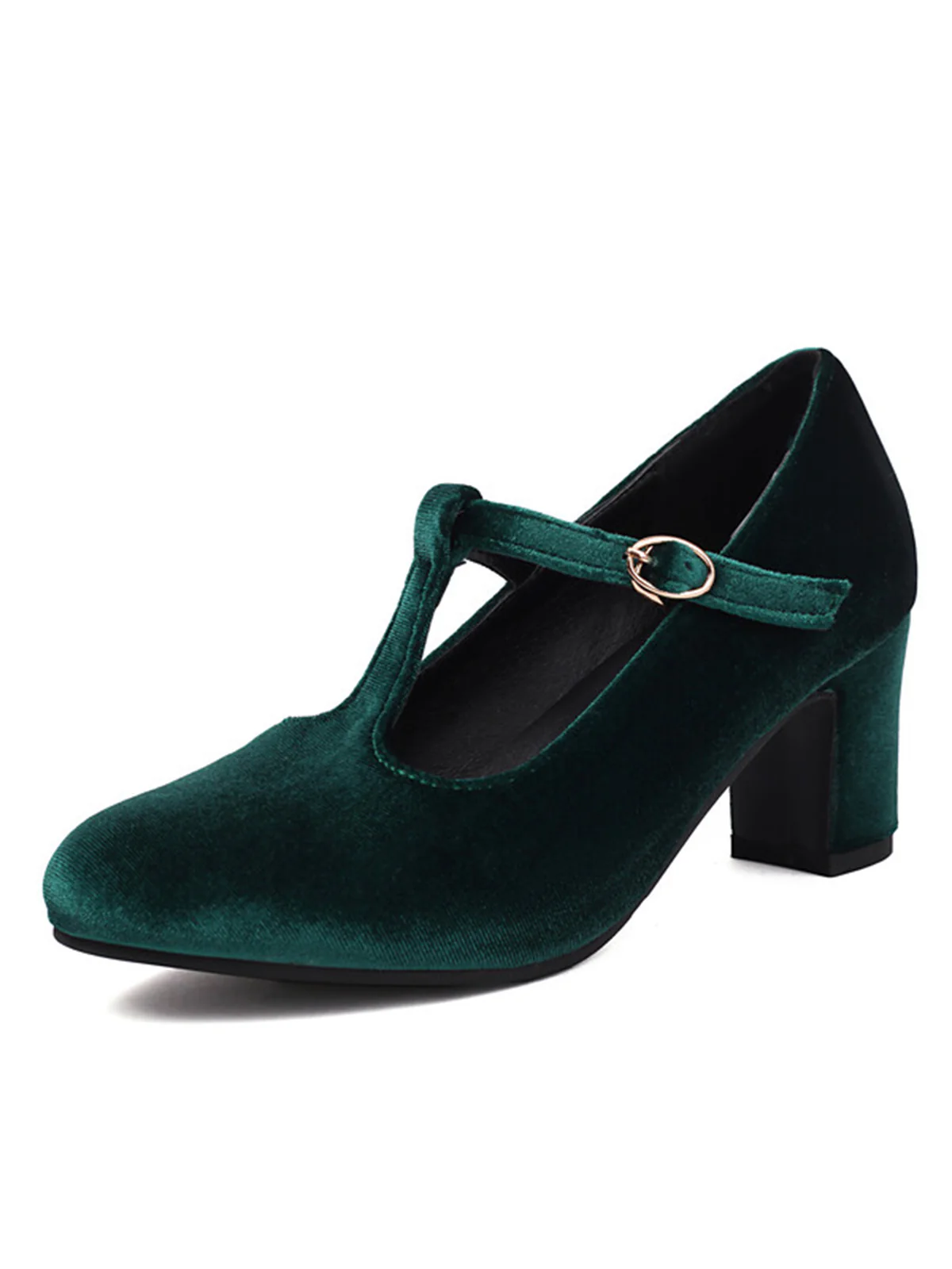 Vintage Velvet T-Strap Chunky Heel Shoes - Image 7