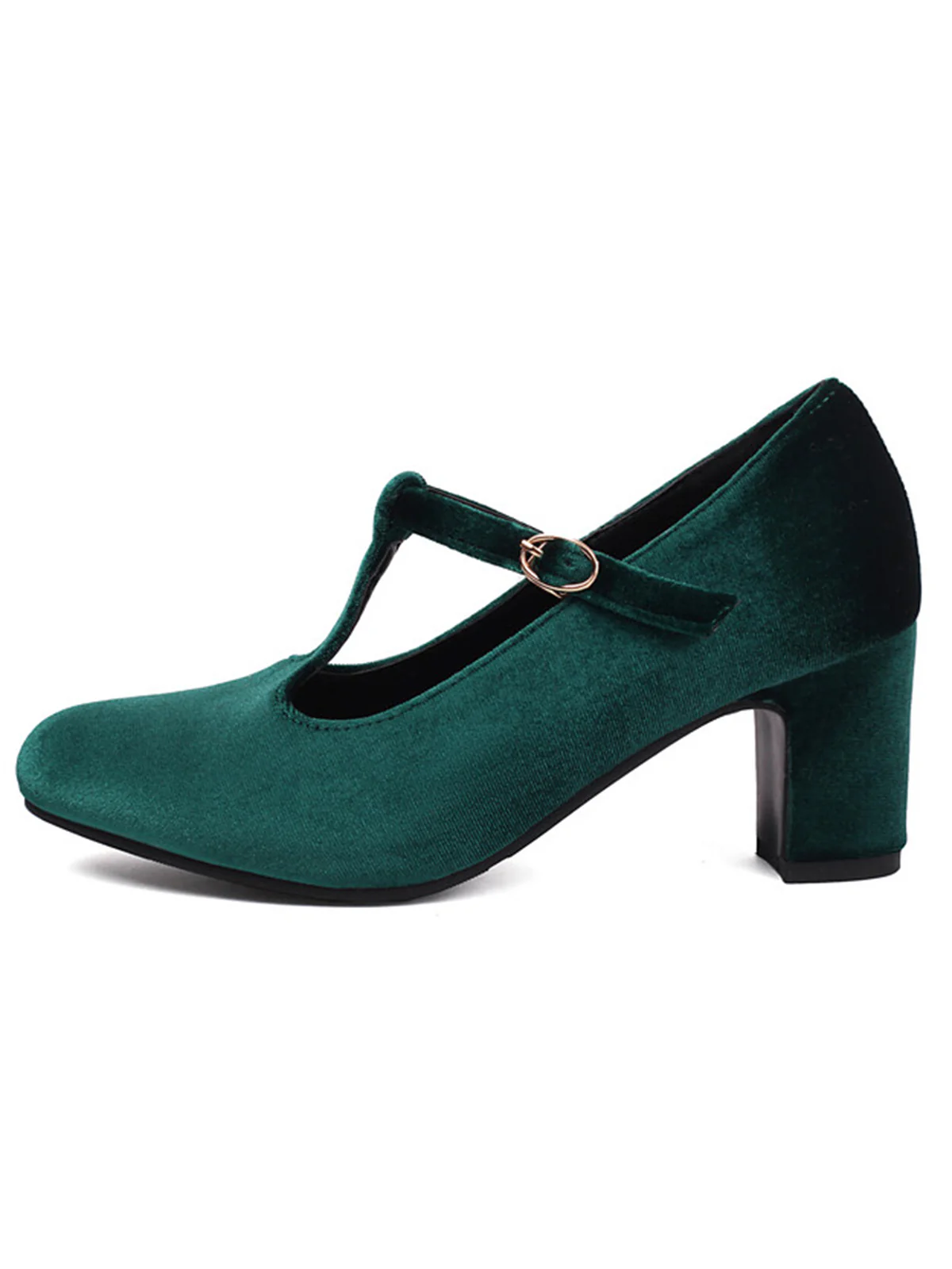 Vintage Velvet T-Strap Chunky Heel Shoes - Image 8