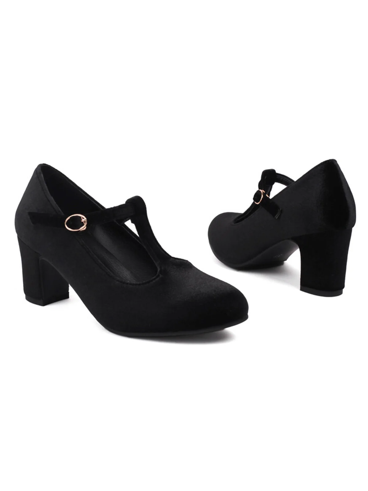 Vintage Velvet T-Strap Chunky Heel Shoes - Image 9