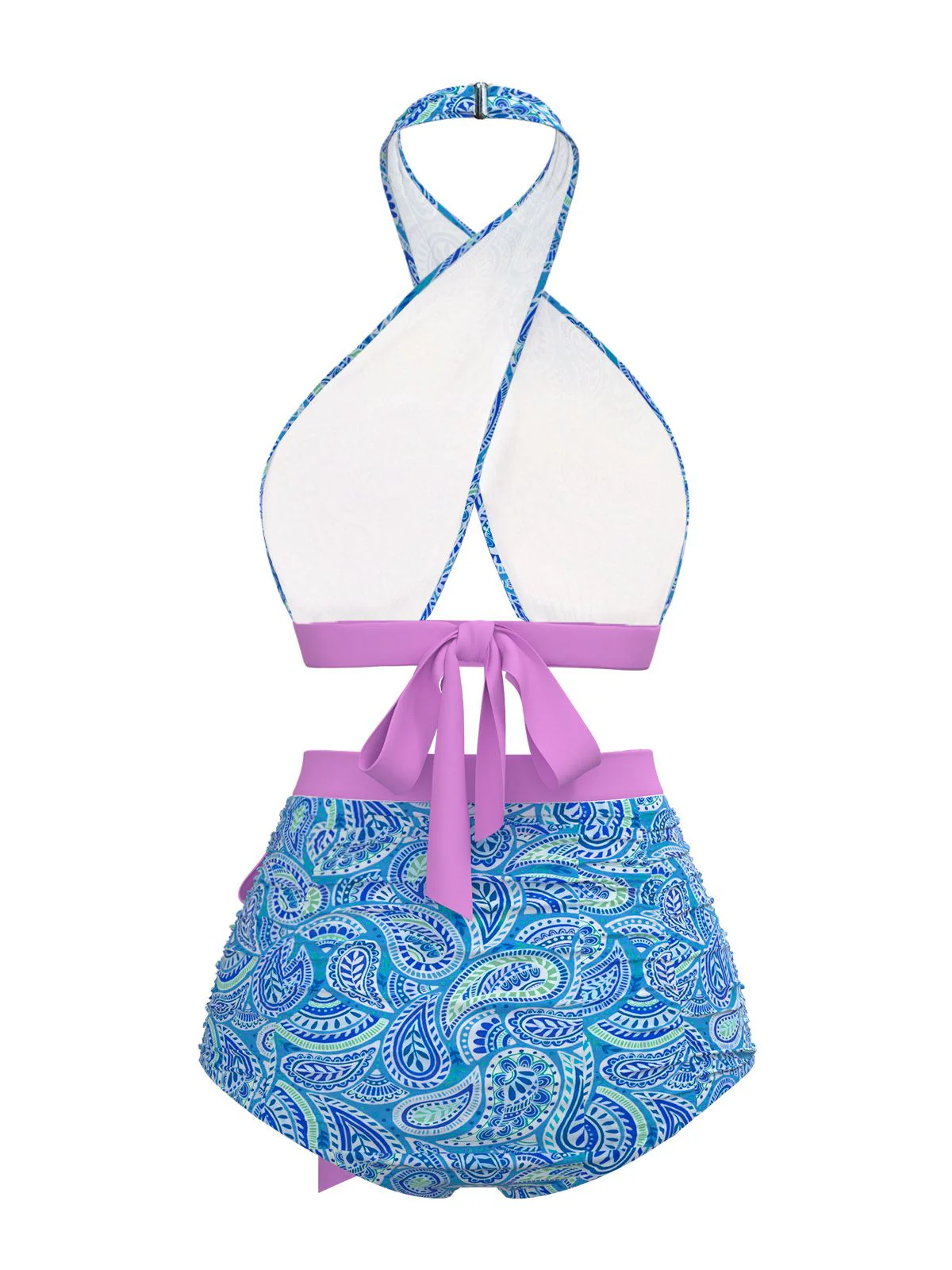 [Pre-Sale] Violet 1970s Paisley Print Cross-Halter Swimsuit - Image 3