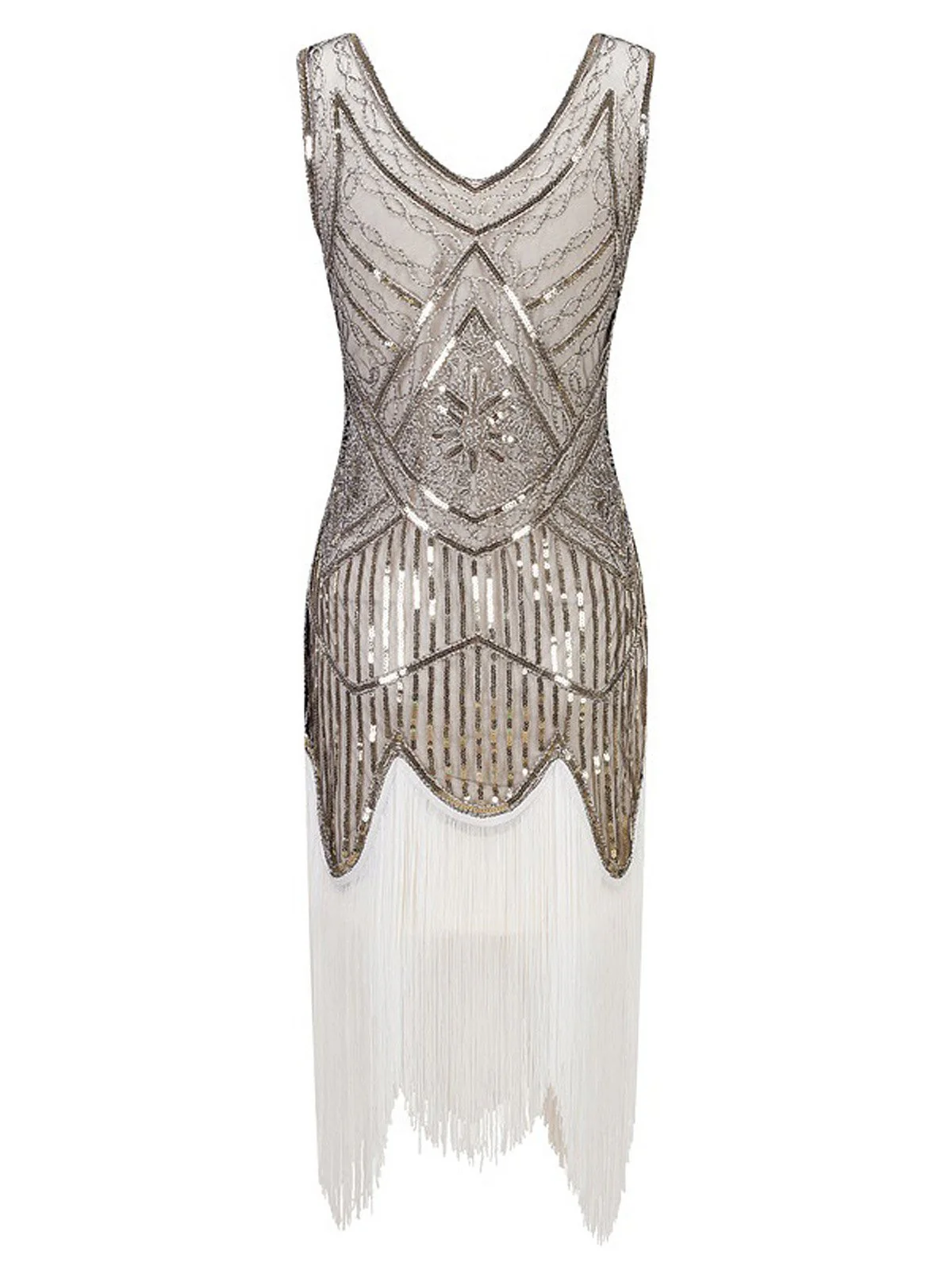 White 1920s Fringed Flapper Dress - Image 7