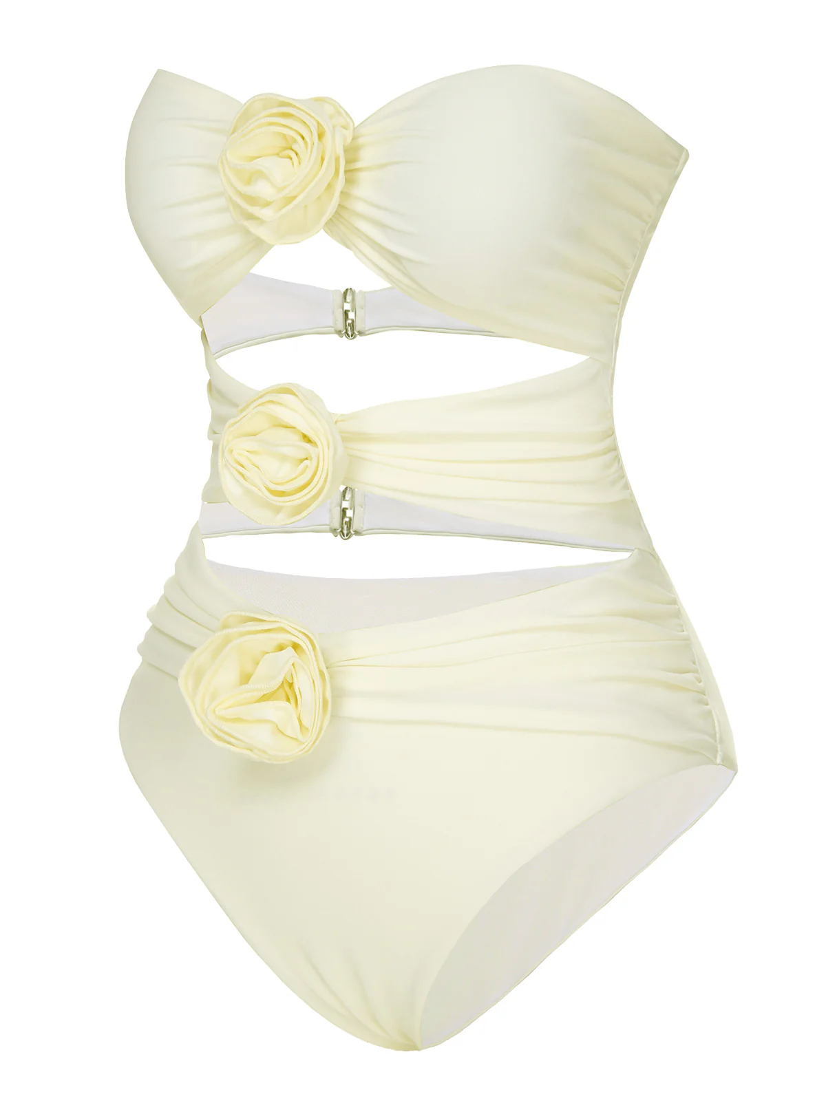 White 1930S 3D Flowers Hollow Bandeau Swimsuit - Image 2