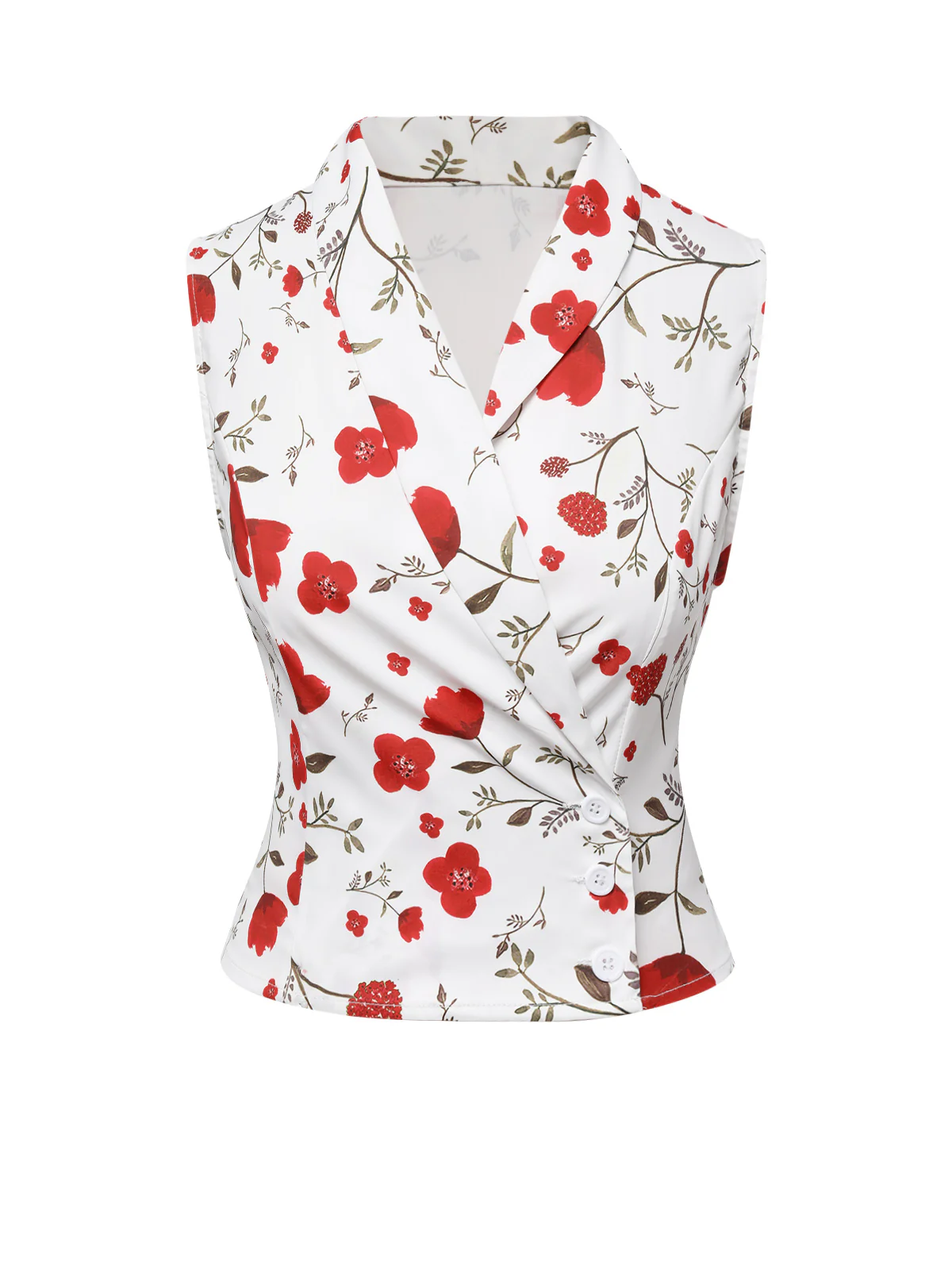 White 1930s Floral Asymmetric Lapel Top - Image 3