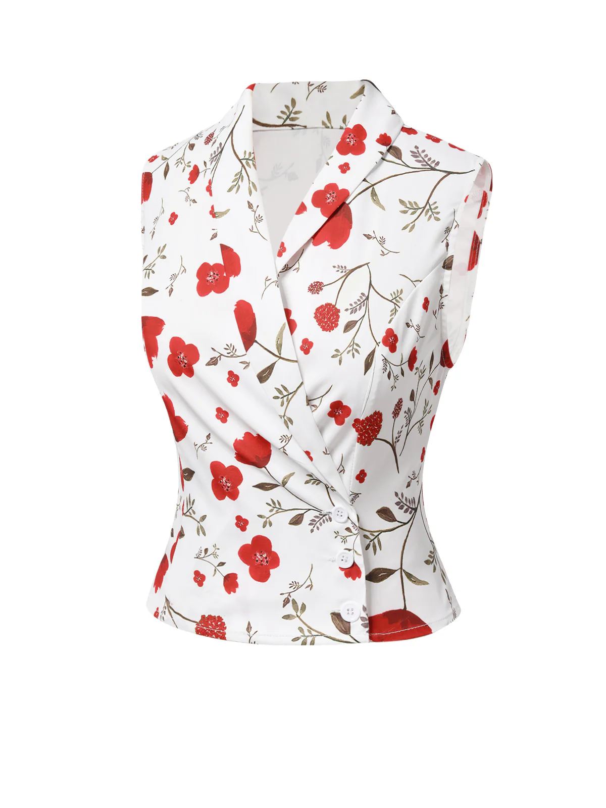 White 1930s Floral Asymmetric Lapel Top - Image 4