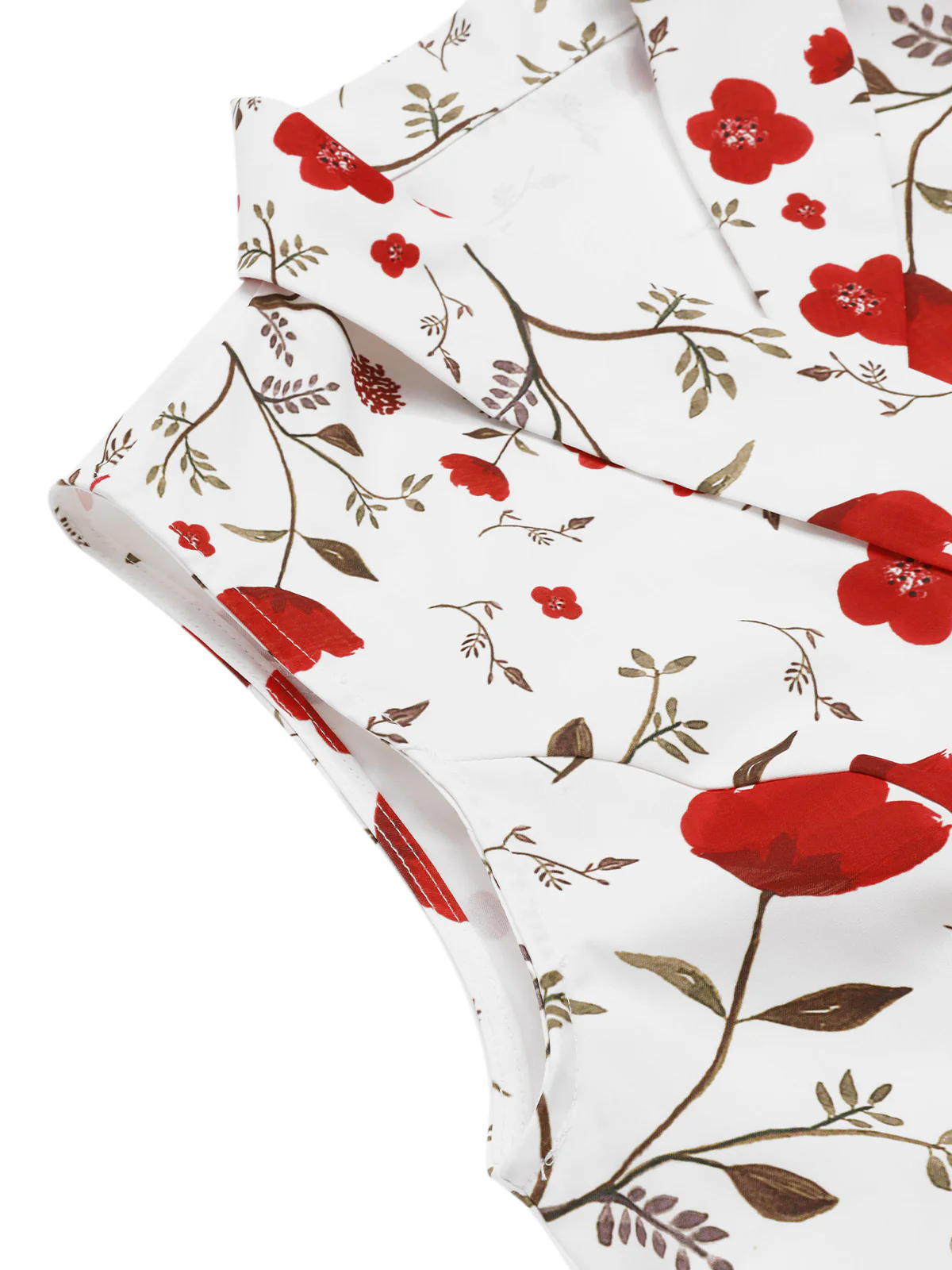 White 1930s Floral Asymmetric Lapel Top - Image 7