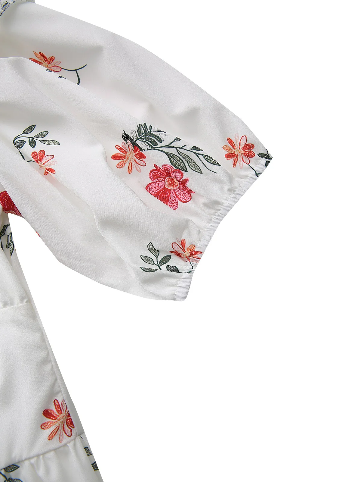 White 1930s Floral Ruffled Off-Shoulder Puff Dress - Image 4