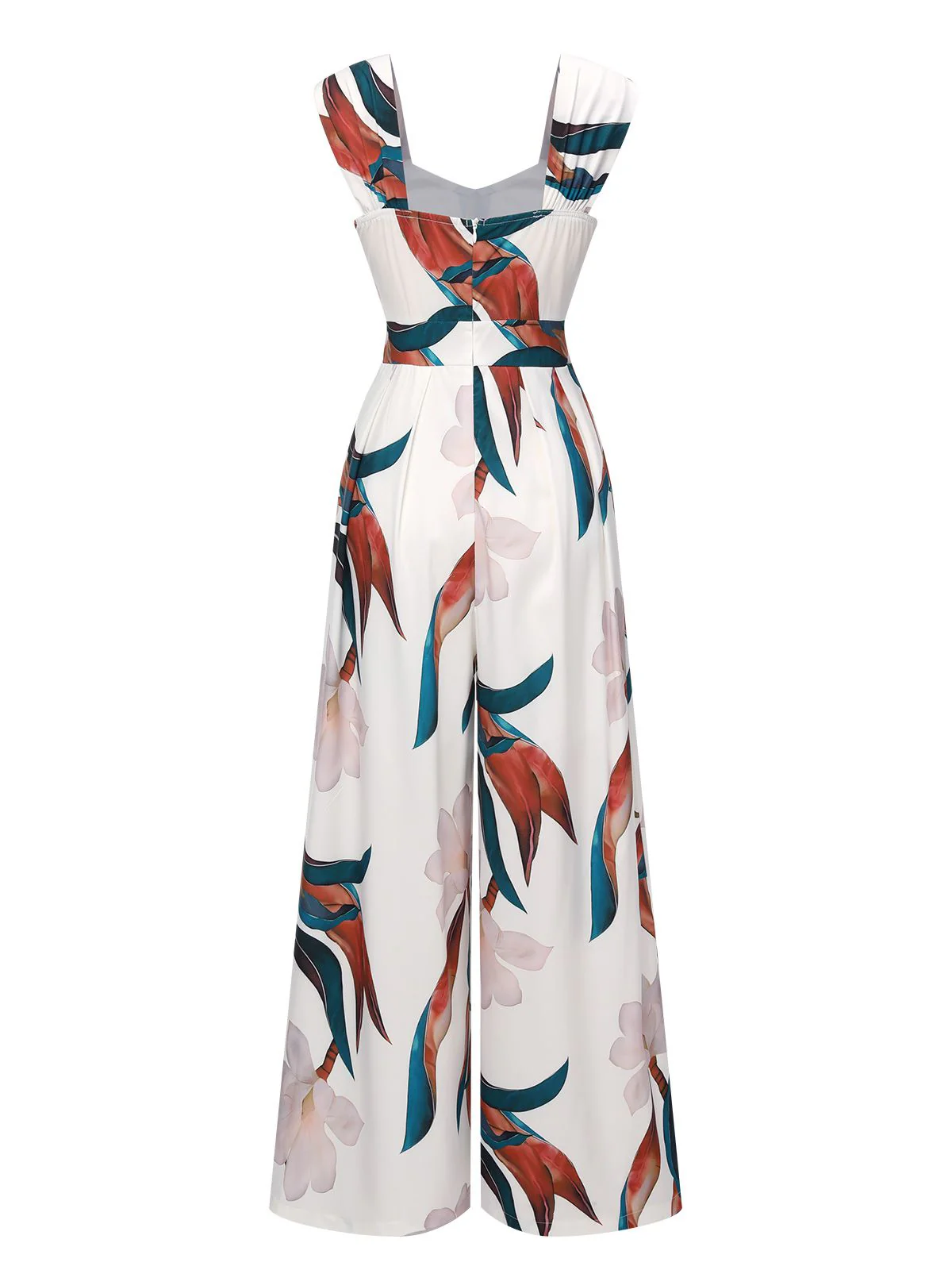 White 1960s Floral Square Neck Jumpsuit - Image 3