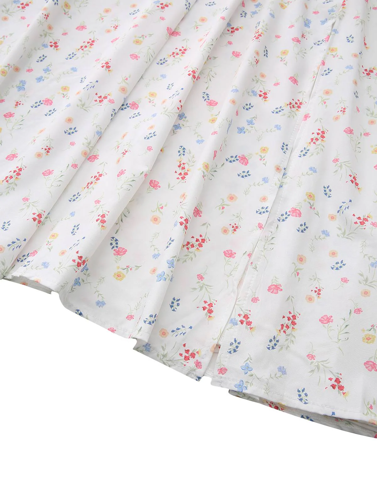 White 1930s Floral Square Neck Puff Sleeve Dress - Image 5