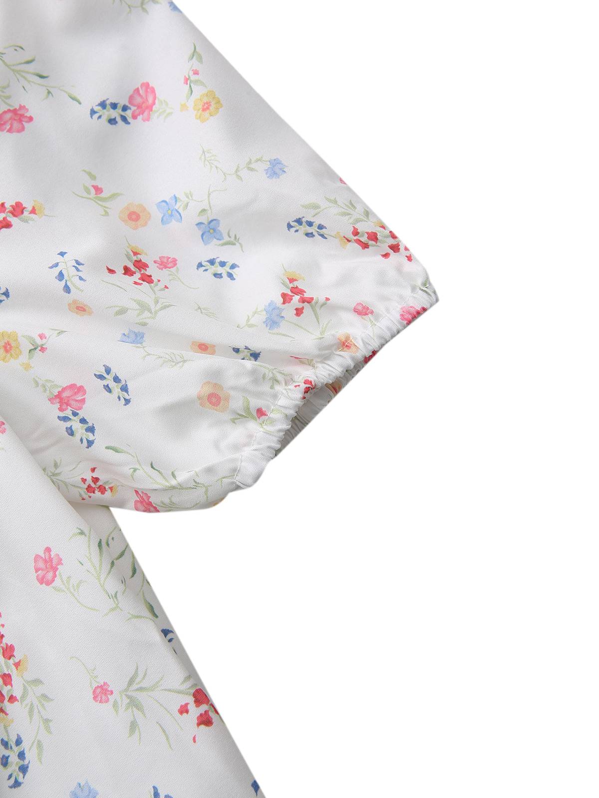 White 1930s Floral Square Neck Puff Sleeve Dress - Image 6