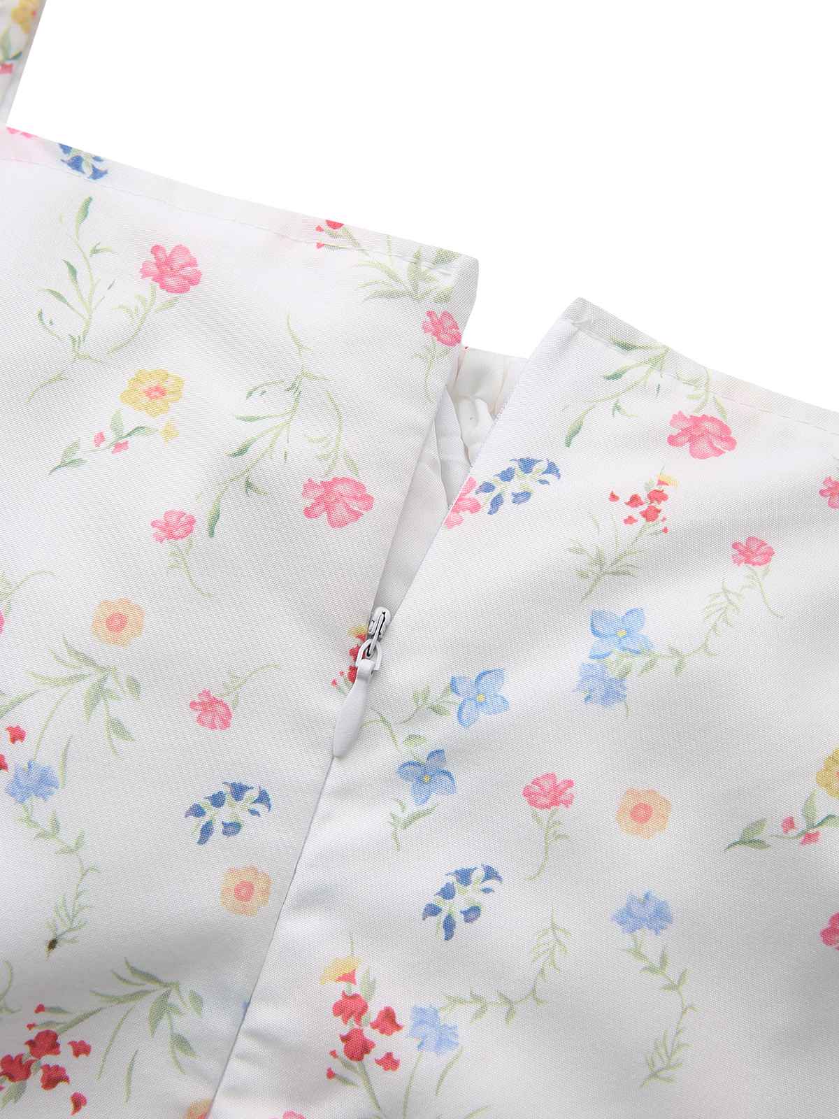 White 1930s Floral Square Neck Puff Sleeve Dress - Image 7