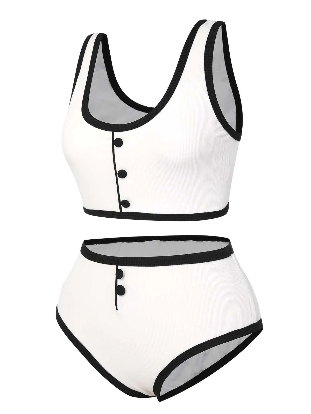 White 1930s Knit Contrast Swimsuit - Image 2