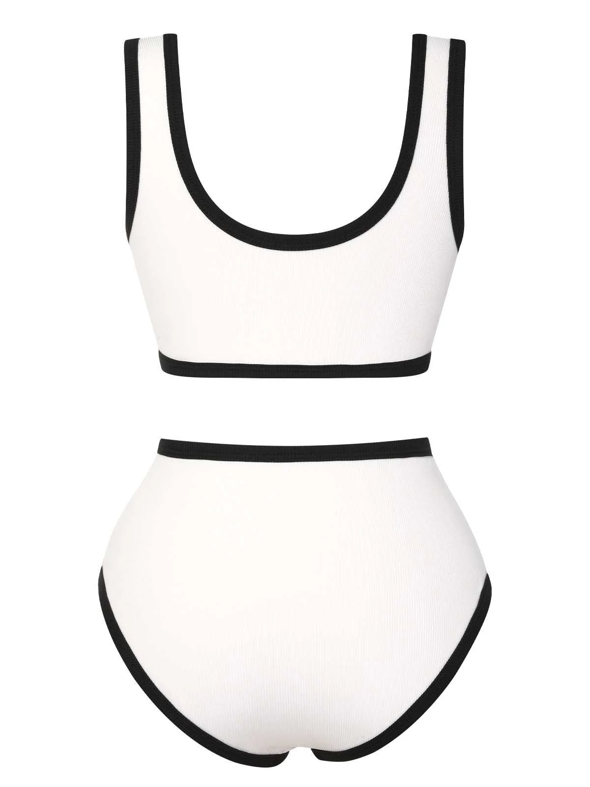 White 1930s Knit Contrast Swimsuit - Image 3