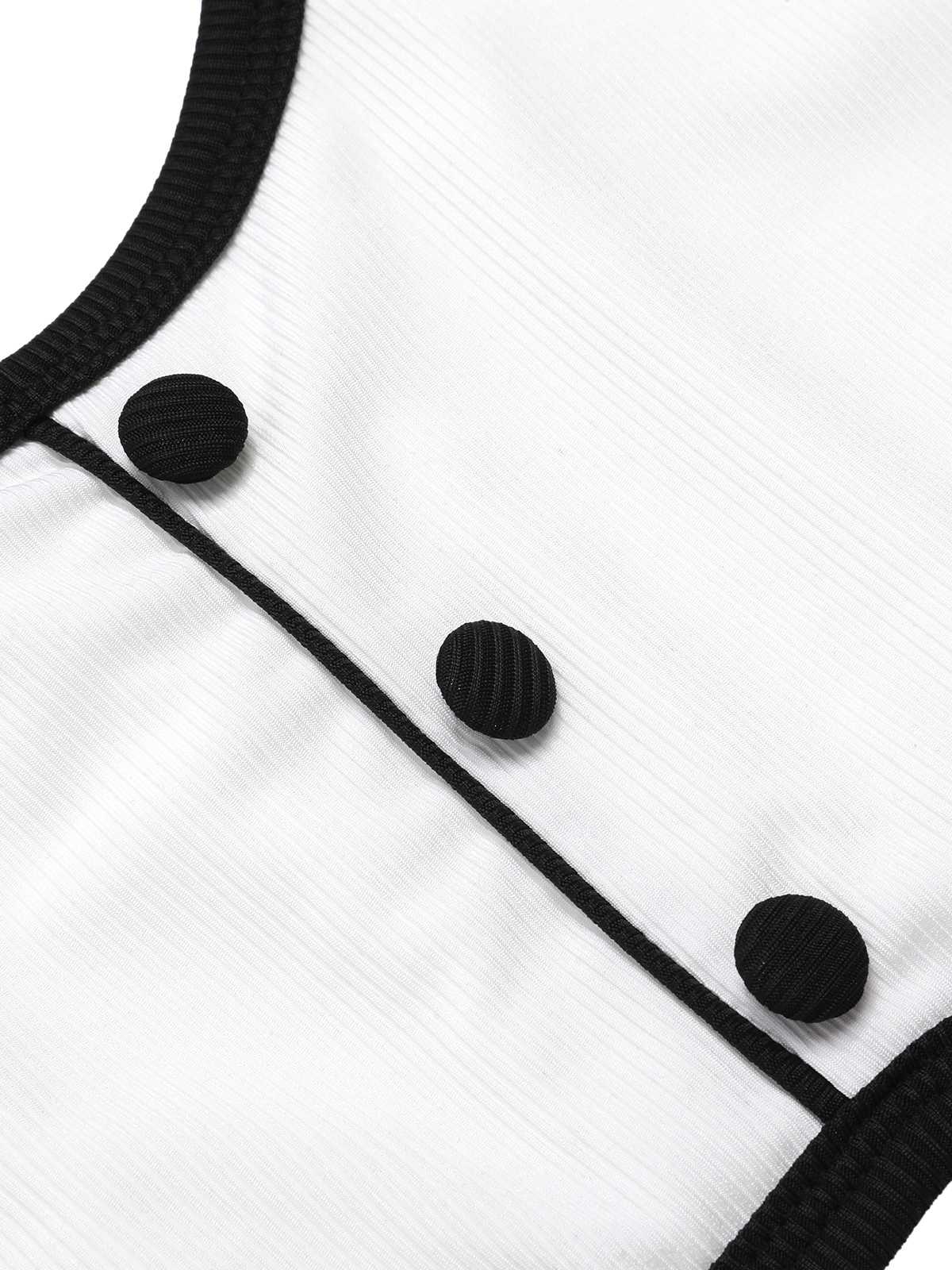 White 1930s Knit Contrast Swimsuit - Image 4