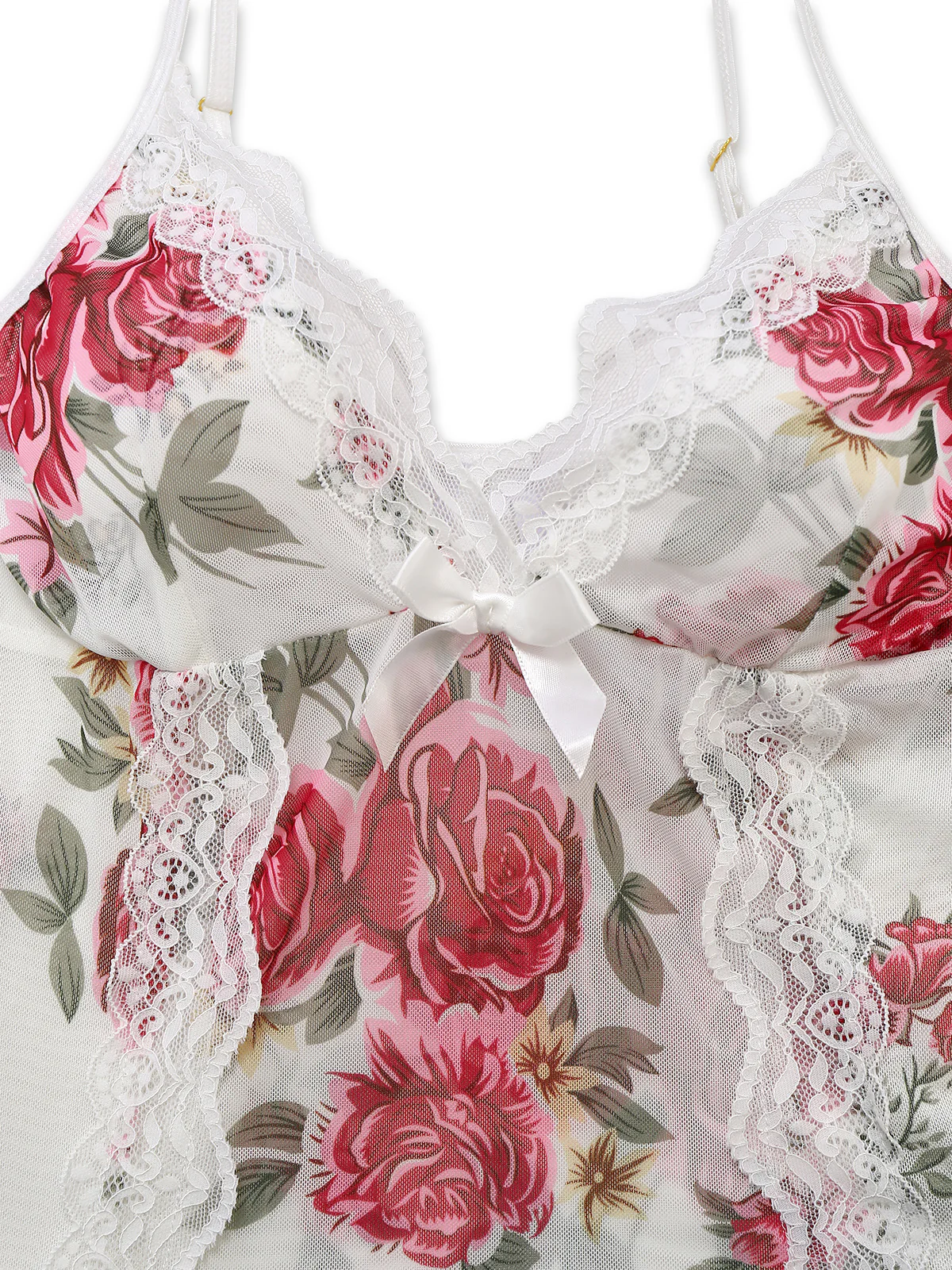 White 1930s Lace Floral Mesh Spaghetti Straps Nightgown - Image 3