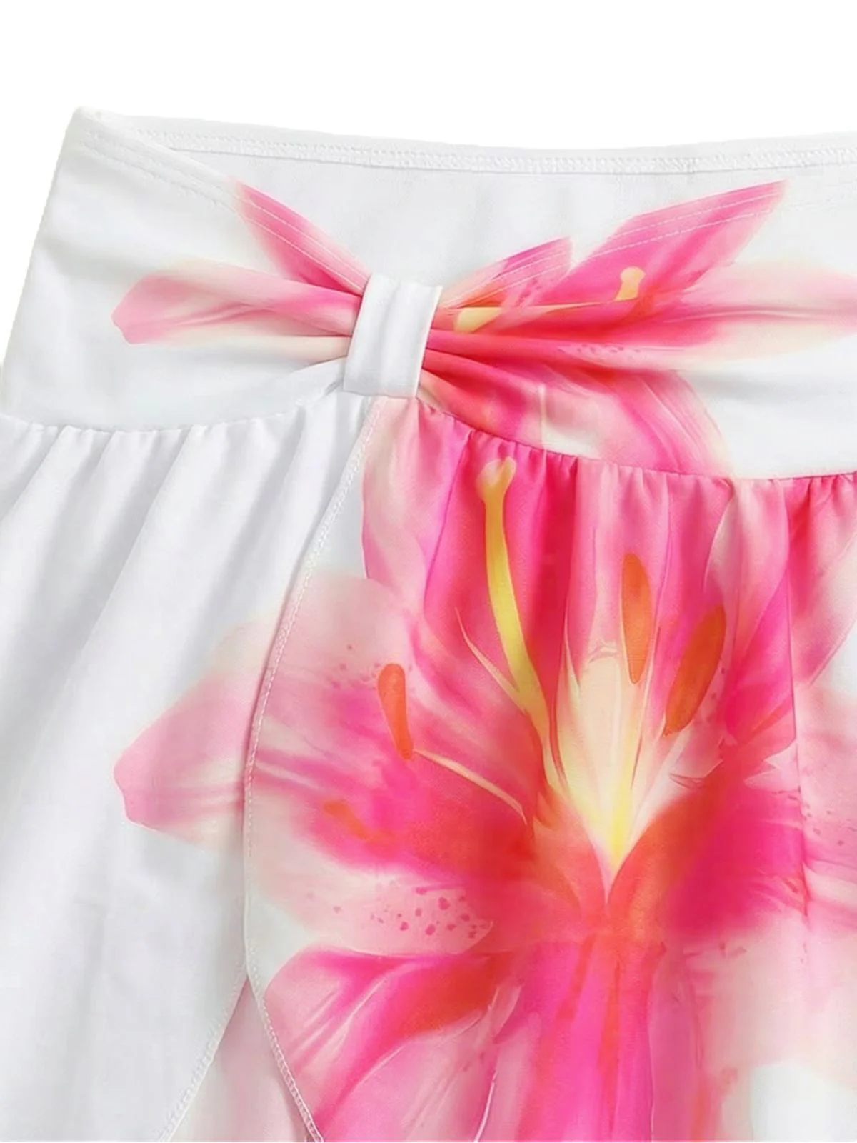 White 1930s Lily Floral Halter Wrap Mesh Skirt Bikini Set - Image 5