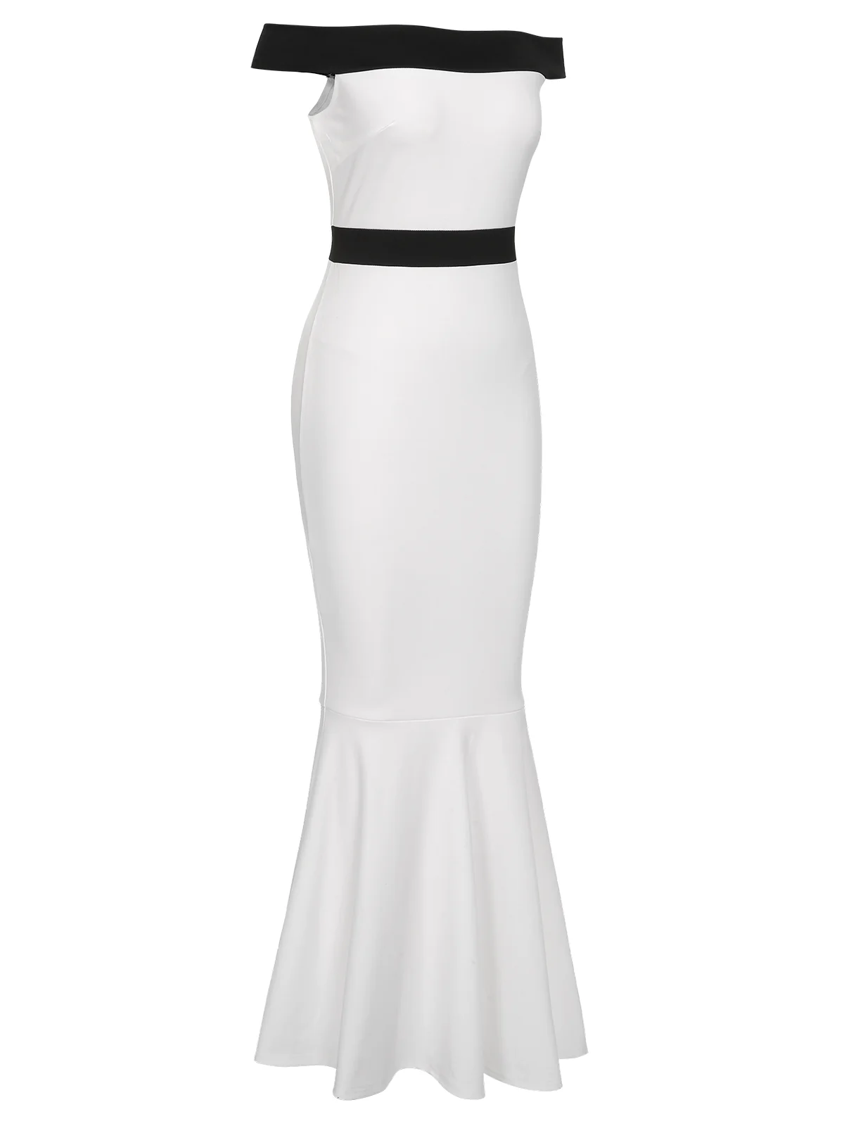 White 1930s Off-Shoulder Fishtail Dress - Image 2